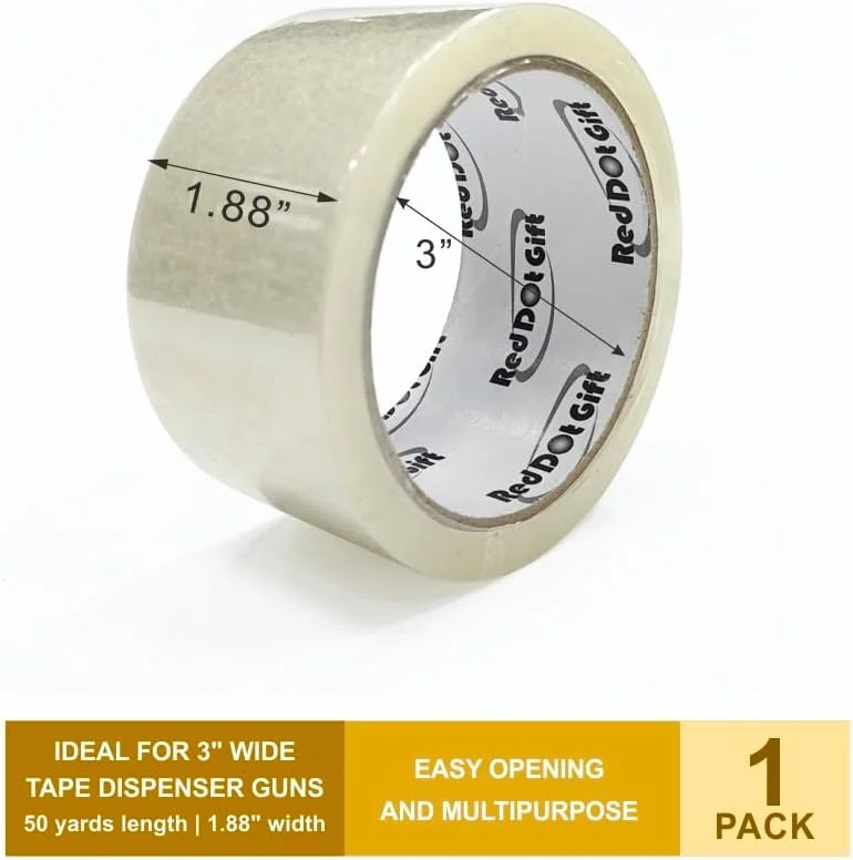 رد دات گیفت® بسته 1 عددی نوار چسب بسته بندی شفاف زرد روشن سایز 48 میلی متر در 50 یارد، 1 رول نوار بسته بندی سنگین برای حمل و نقل بسته بندی اسباب کشی و پلمپ، نوار چسب بسته بندی ضخیم تر شفاف