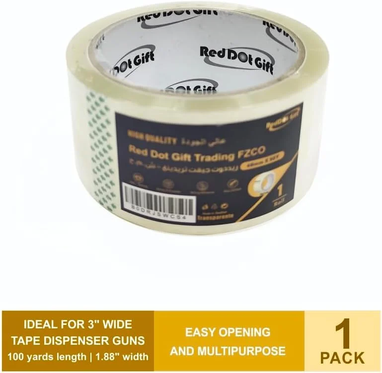 رد دات گیفت® بسته 1 عددی نوار چسب بسته بندی شفاف زرد روشن سایز 48 میلی متر در 50 یارد، 1 رول نوار بسته بندی سنگین برای حمل و نقل بسته بندی اسباب کشی و پلمپ، نوار چسب بسته بندی ضخیم تر شفاف