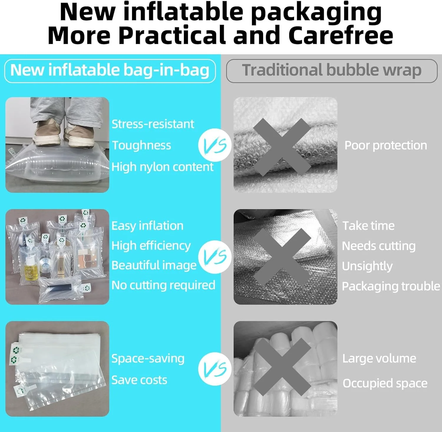 کیسه هوای بسته بندی HBSTUDIO، 4 سایز، کیسه حباب هوا، بالشتک های هوا، کیسه های بافر، بالشتک پرکننده فضای خالی برای حمل و نقل و بسته بندی، پمپ رایگان، 40 عدد