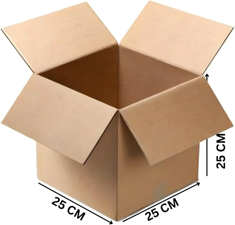 جعبه کارتن پستی 25x25x25 سانتی متر 3 لایه – کارتن راه راه سنگین، راه حل بسته بندی سازگار با محیط زیست، (مجموعه 3 عددی)