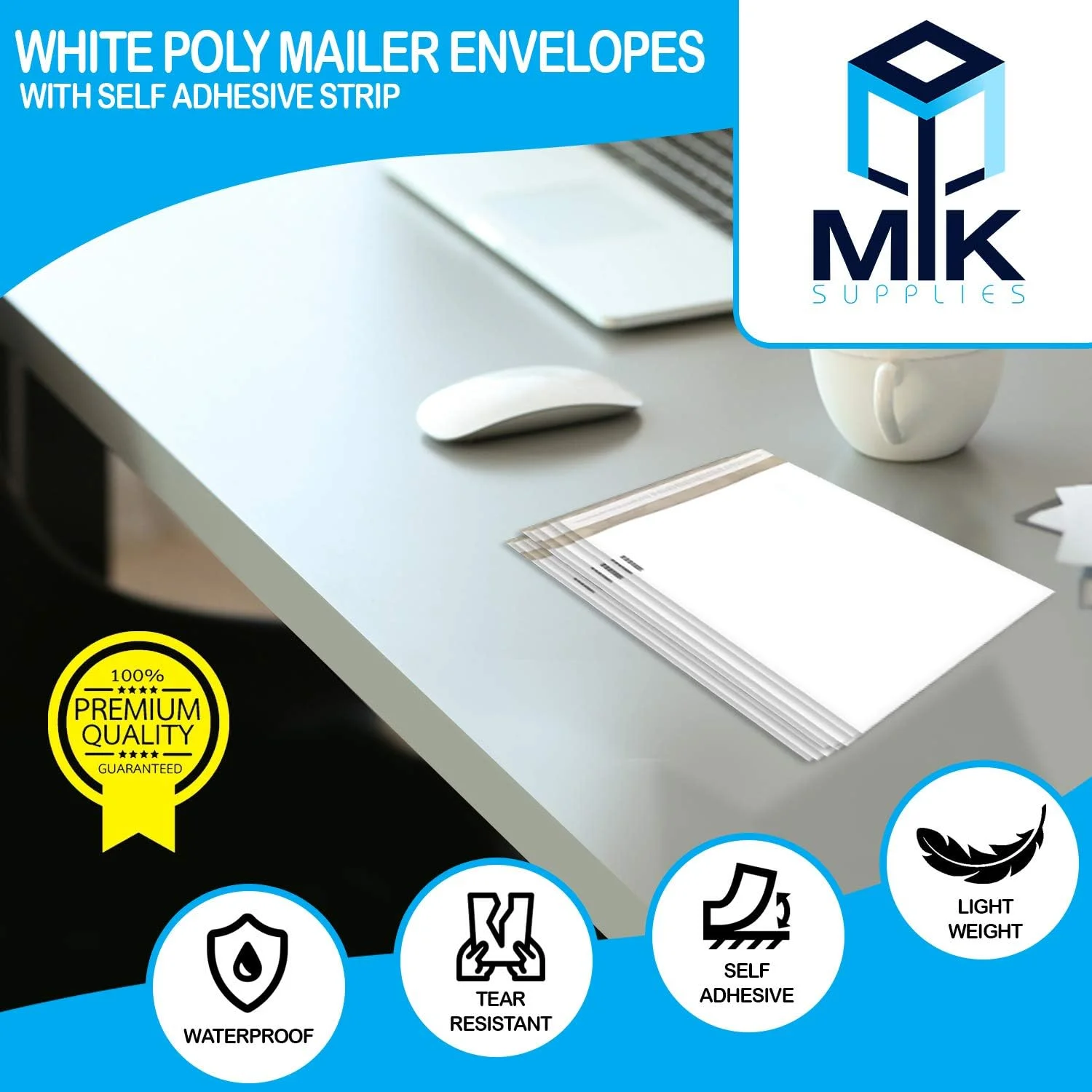 پاکت پستی پلی اتیلن سفید MIK Supplies (بدون حباب) بسته 100 عددی، ضخامت 2.5 میل، پاکت های پلاستیکی حمل و نقل با نوار چسب خودکار، ضد آب و مقاوم در برابر پارگی، (25x33 سانتی متر) پاکت پستی پلی اتیلن سفید MIK Supplies (بدون حباب) بسته 100 عددی، ضخامت 2.5 میل، پاکت های پلاستیکی حمل و نقل با نوار چسب خودکار، ضد آب و مقاوم در برابر پارگی، (25x33 سانتی متر)