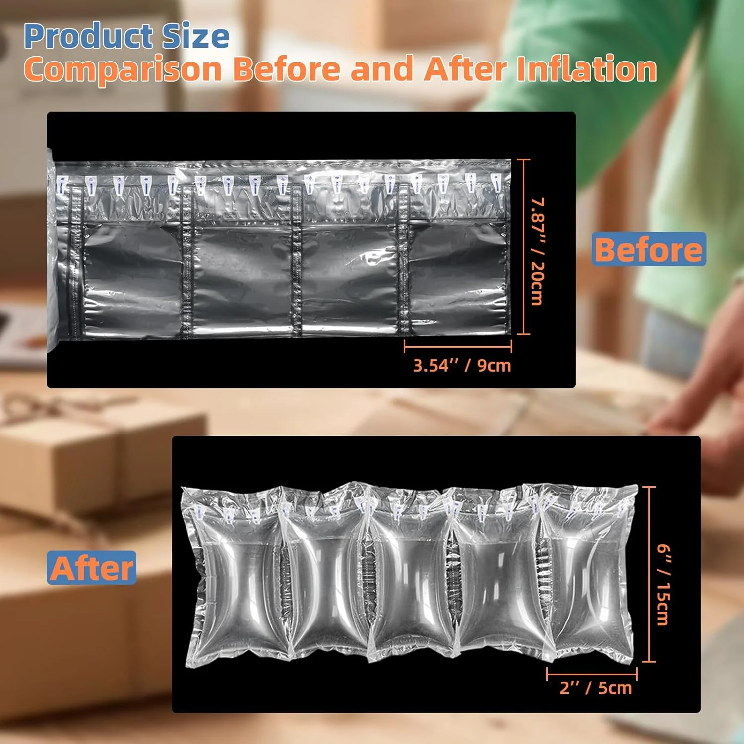 بالشتک های بادی بادی برای حمل و نقل با پمپ، 300 عدد، اندازه 4.72 اینچ در 9.84 اینچ، کیسه های هوای بسته بندی، پرکننده جعبه و مواد بسته بندی. جایگزینی برای بادام زمینی بسته بندی، بالشتک و پرکننده کیف.
