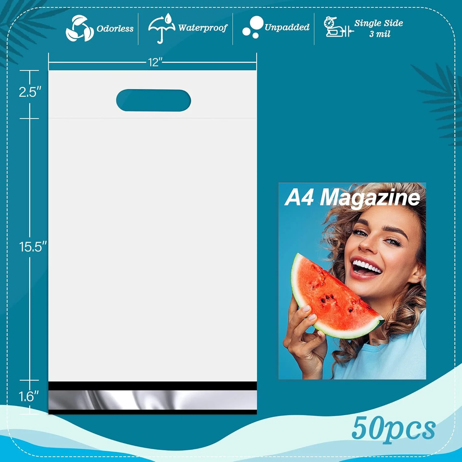 پاکت پستی پلی اتیلن دسته دار JinRuiKJ سایز 12x15.5 اینچ 50 عددی، کیسه های بسته بندی حمل آسان برای کسب و کارهای کوچک، کیسه های پستی تشکر با نوار چسب خود چسب، ضد آب و ضد پارگی - سفید پاکت پستی پلی اتیلن دسته دار JinRuiKJ سایز 12x15.5 اینچ 50 عددی، کیسه های بسته بندی حمل آسان برای کسب و کارهای کوچک، کیسه های پستی تشکر با نوار چسب خود چسب، ضد آب و ضد پارگی - سفید