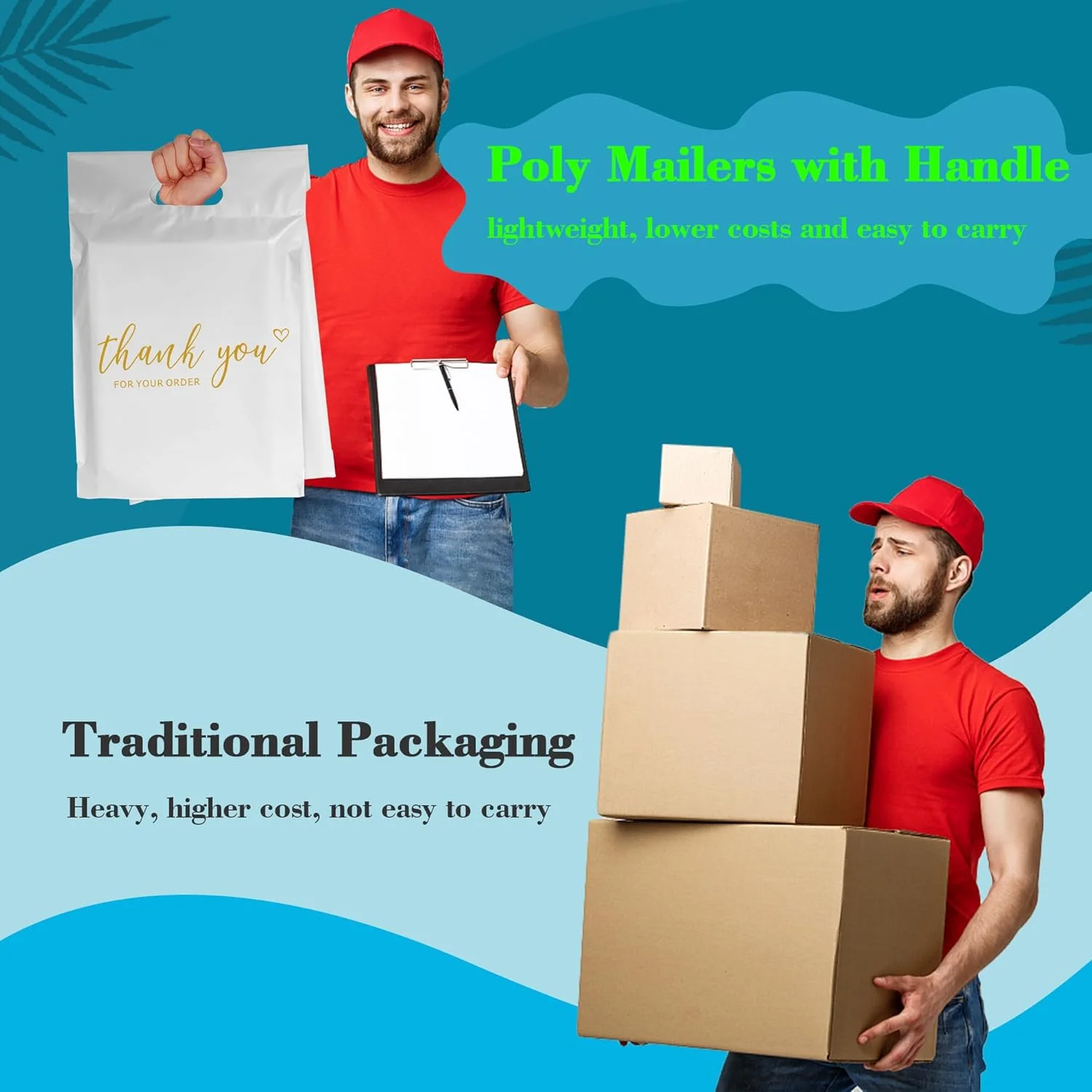 پاکت پستی پلی اتیلن دسته دار JinRuiKJ سایز 12x15.5 اینچ 50 عددی، کیسه های بسته بندی حمل آسان برای کسب و کارهای کوچک، کیسه های پستی تشکر با نوار چسب خود چسب، ضد آب و ضد پارگی - سفید پاکت پستی پلی اتیلن دسته دار JinRuiKJ سایز 12x15.5 اینچ 50 عددی، کیسه های بسته بندی حمل آسان برای کسب و کارهای کوچک، کیسه های پستی تشکر با نوار چسب خود چسب، ضد آب و ضد پارگی - سفید