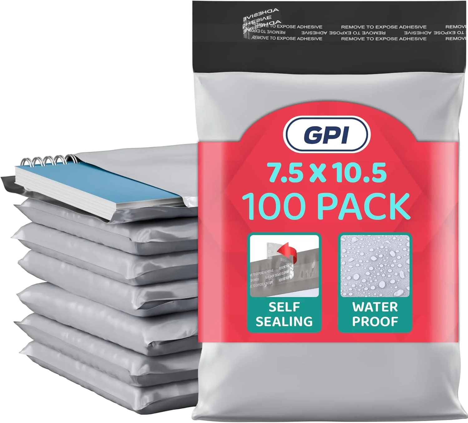 پاکت پستی پلی اتیلن سفید GPI - سایز 7.5 x 10.5 اینچ، ضخامت 2.5 میل، بسته 100 عددی - پاکت های پستی ضد آب و مقاوم در برابر پارگی/سوراخ شدگی با چسب خود چسب، کیسه های پستی پلاستیکی بدون پد برای بسته بندی و حمل و نقل