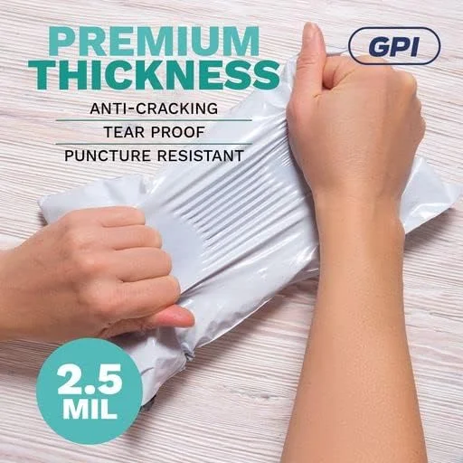 پاکت پستی پلی اتیلن سفید GPI - سایز 7.5 x 10.5 اینچ، ضخامت 2.5 میل، بسته 100 عددی - پاکت های پستی ضد آب و مقاوم در برابر پارگی/سوراخ شدگی با چسب خود چسب، کیسه های پستی پلاستیکی بدون پد برای بسته بندی و حمل و نقل