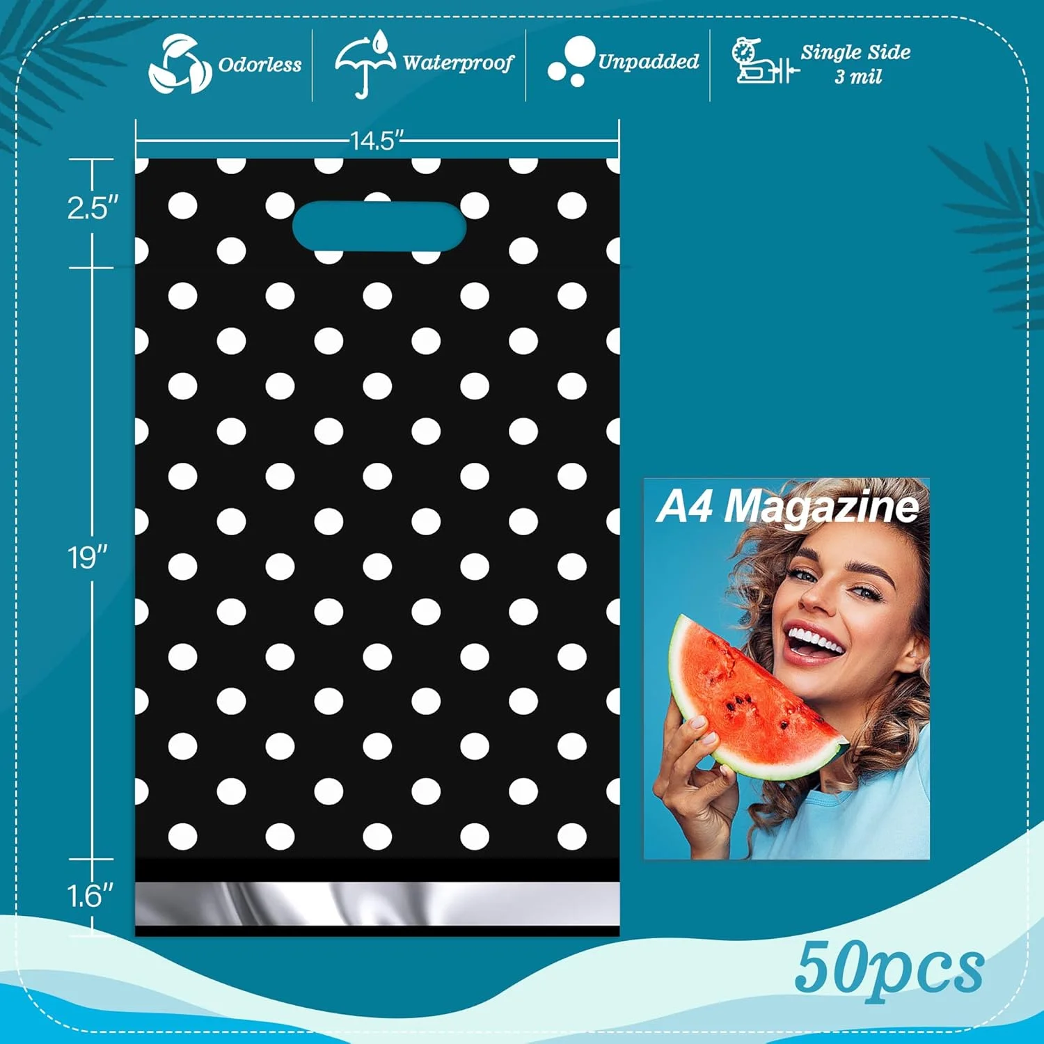 پاکت پستی پلی اتیلن دسته دار طرح خالدار سفید JinRuiKJ سایز 14.5x19 - 50 عددی، کیسه های پستی با طراحی ارتقا یافته برای لباس، کیسه های بسته بندی حمل آسان، کیسه های پستی خود چسب و ضد آب پاکت پستی پلی اتیلن دسته دار طرح خالدار سفید JinRuiKJ سایز 14.5x19 - 50 عددی، کیسه های پستی با طراحی ارتقا یافته برای لباس، کیسه های بسته بندی حمل آسان، کیسه های پستی خود چسب و ضد آب