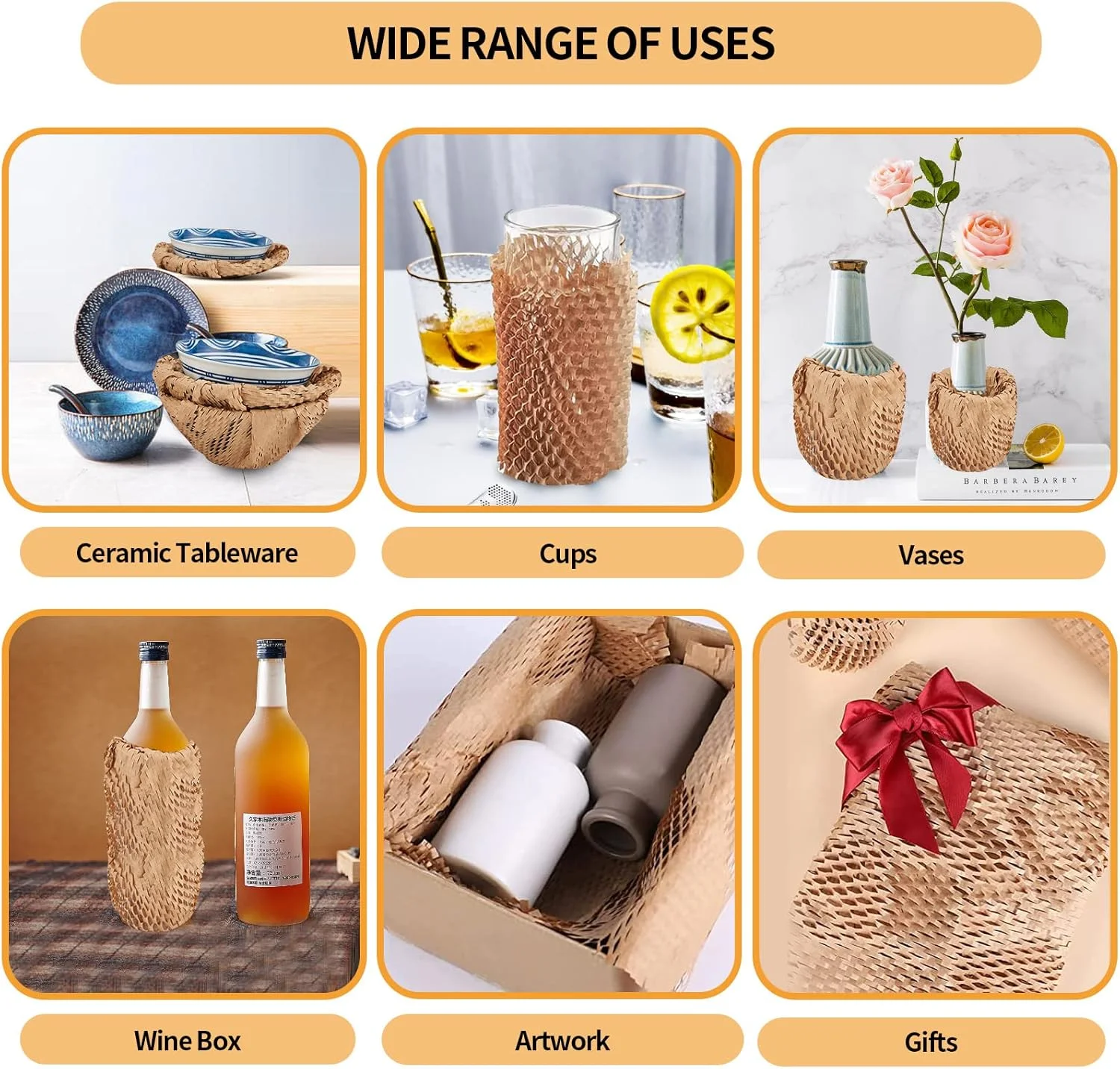 کاغذ بسته بندی لانه زنبوری HONSREO، 15 اینچ در 230 فوت، مواد بالشتکی سازگار با محیط زیست و قابل بازیافت، محافظ حباب دار برای اسباب کشی و حمل و نقل لوازم شکستنی به همراه 20 برچسب شکننده (قهوه ای) کاغذ بسته بندی لانه زنبوری HONSREO، 15 اینچ در 230 فوت، مواد بالشتکی سازگار با محیط زیست و قابل بازیافت، محافظ حباب دار برای اسباب کشی و حمل و نقل لوازم شکستنی به همراه 20 برچسب شکننده (قهوه ای)