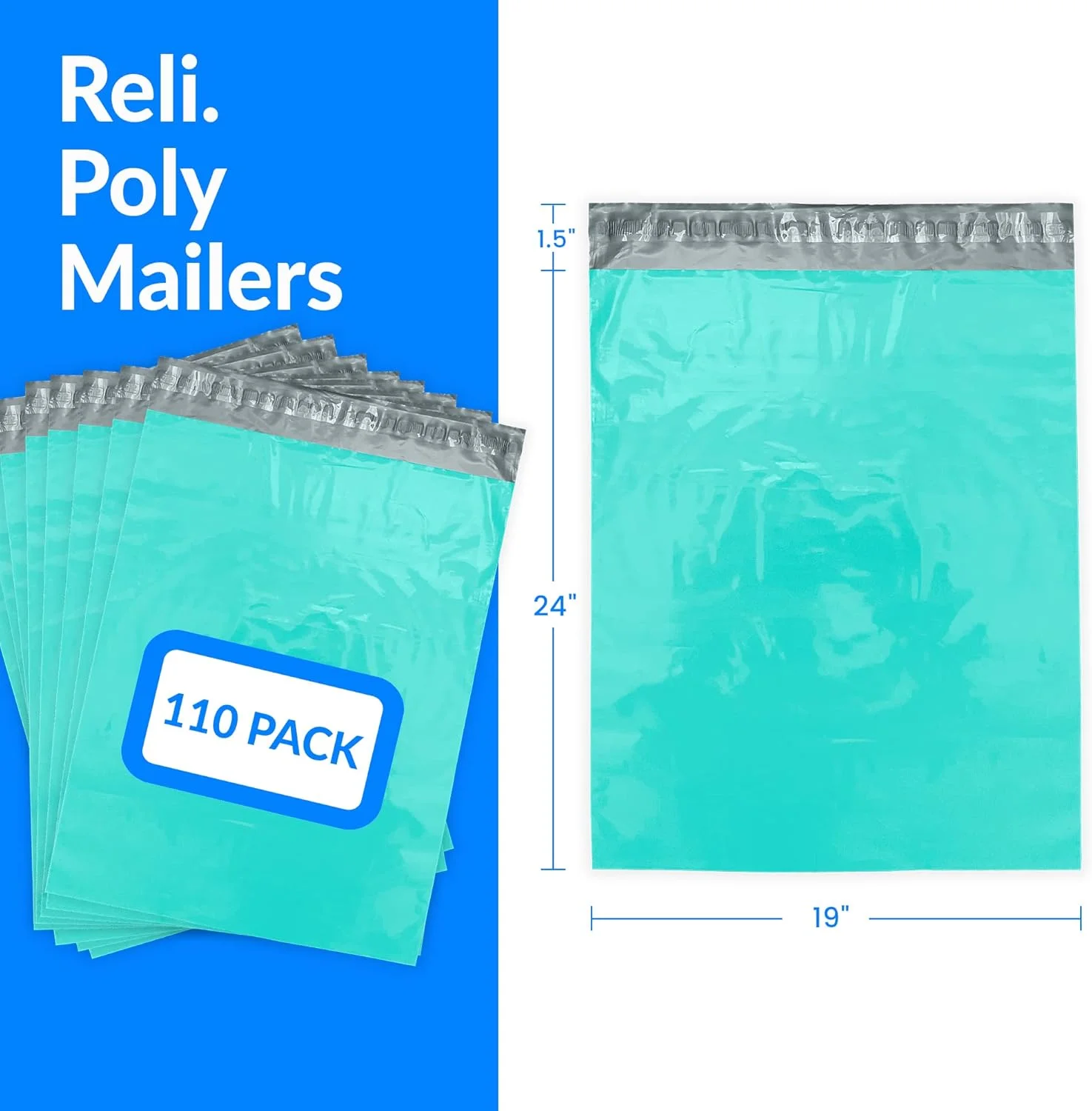Reli. (110 عدد) پاکت پستی پلی اتیلنی 48x61 سانتیمتر، آبیسبز | کیسه پستی برای لباس | کیسههای پلی اتیلنی بزرگ برای حمل و نقل، کسب و کار کوچک | کیسه پستی/بستهبندی - 48x61 سانتیمتر | پاکتهای پستی غیر پددار، خود چسب Reli. (110 عدد) پاکت پستی پلی اتیلنی 48x61 سانتیمتر، آبیسبز | کیسه پستی برای لباس | کیسههای پلی اتیلنی بزرگ برای حمل و نقل، کسب و کار کوچک | کیسه پستی/بستهبندی - 48x61 سانتیمتر | پاکتهای پستی غیر پددار، خود چسب