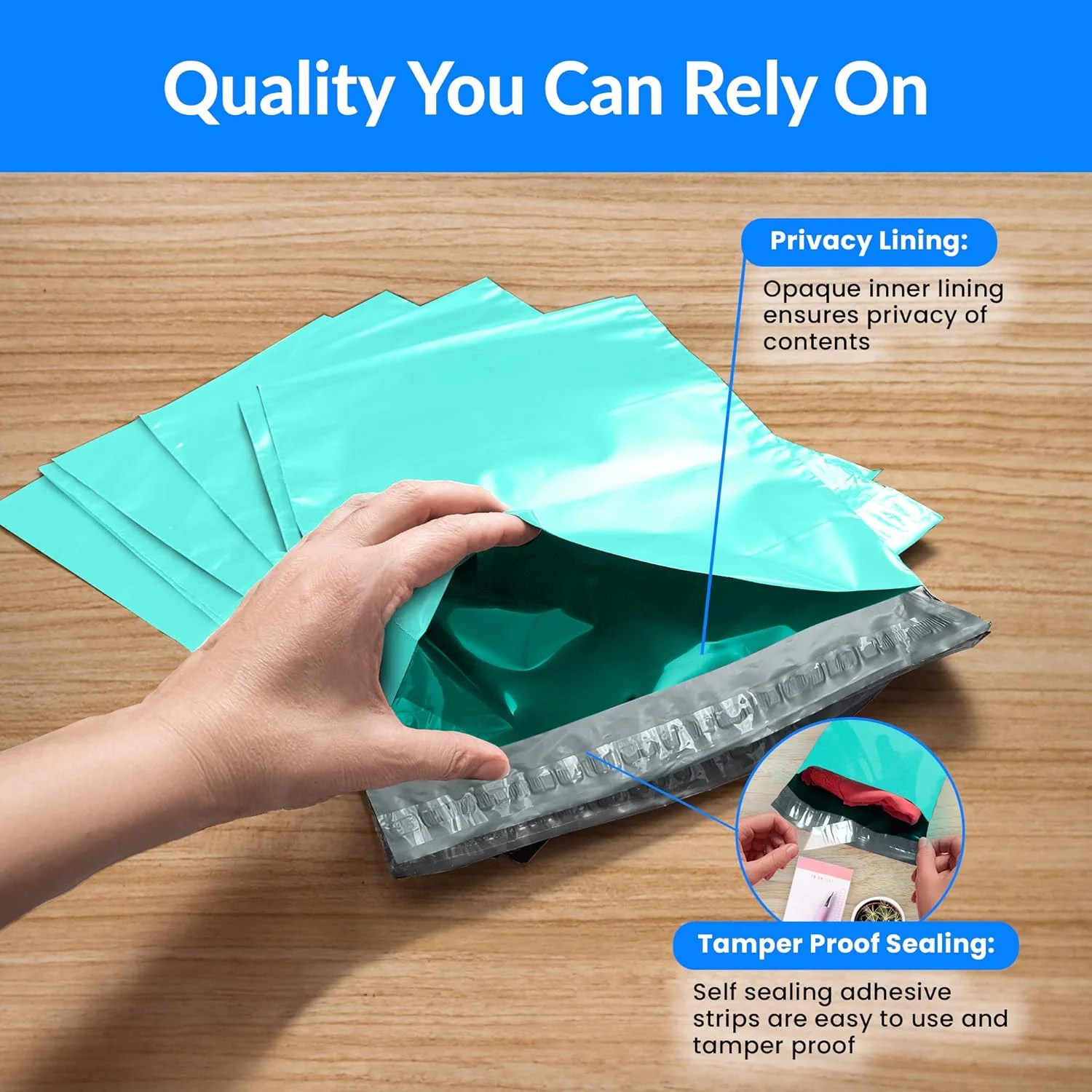 Reli. (110 عدد) پاکت پستی پلی اتیلنی 48x61 سانتیمتر، آبیسبز | کیسه پستی برای لباس | کیسههای پلی اتیلنی بزرگ برای حمل و نقل، کسب و کار کوچک | کیسه پستی/بستهبندی - 48x61 سانتیمتر | پاکتهای پستی غیر پددار، خود چسب Reli. (110 عدد) پاکت پستی پلی اتیلنی 48x61 سانتیمتر، آبیسبز | کیسه پستی برای لباس | کیسههای پلی اتیلنی بزرگ برای حمل و نقل، کسب و کار کوچک | کیسه پستی/بستهبندی - 48x61 سانتیمتر | پاکتهای پستی غیر پددار، خود چسب