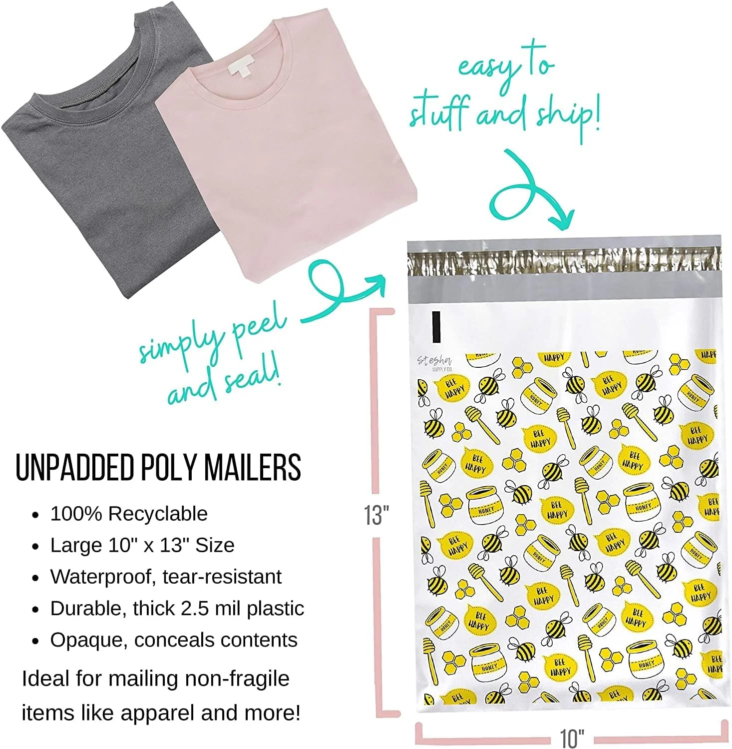 پاکت پستی پلی اتیلن طرح زنبور عسل استشا ساپلای سایز 10x13 (بسته 50 عددی) - پاکت های پستی خود چسب