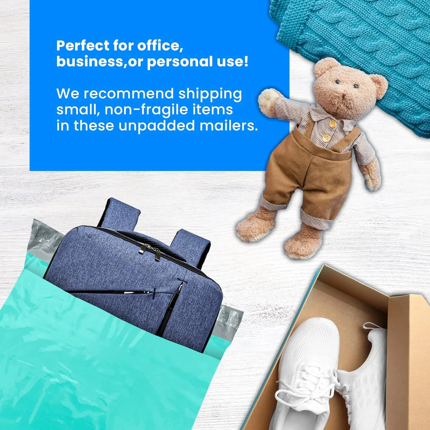 Reli. (110 عدد) پاکت پستی پلی اتیلنی 48x61 سانتیمتر، آبیسبز | کیسه پستی برای لباس | کیسههای پلی اتیلنی بزرگ برای حمل و نقل، کسب و کار کوچک | کیسه پستی/بستهبندی - 48x61 سانتیمتر | پاکتهای پستی غیر پددار، خود چسب Reli. (110 عدد) پاکت پستی پلی اتیلنی 48x61 سانتیمتر، آبیسبز | کیسه پستی برای لباس | کیسههای پلی اتیلنی بزرگ برای حمل و نقل، کسب و کار کوچک | کیسه پستی/بستهبندی - 48x61 سانتیمتر | پاکتهای پستی غیر پددار، خود چسب