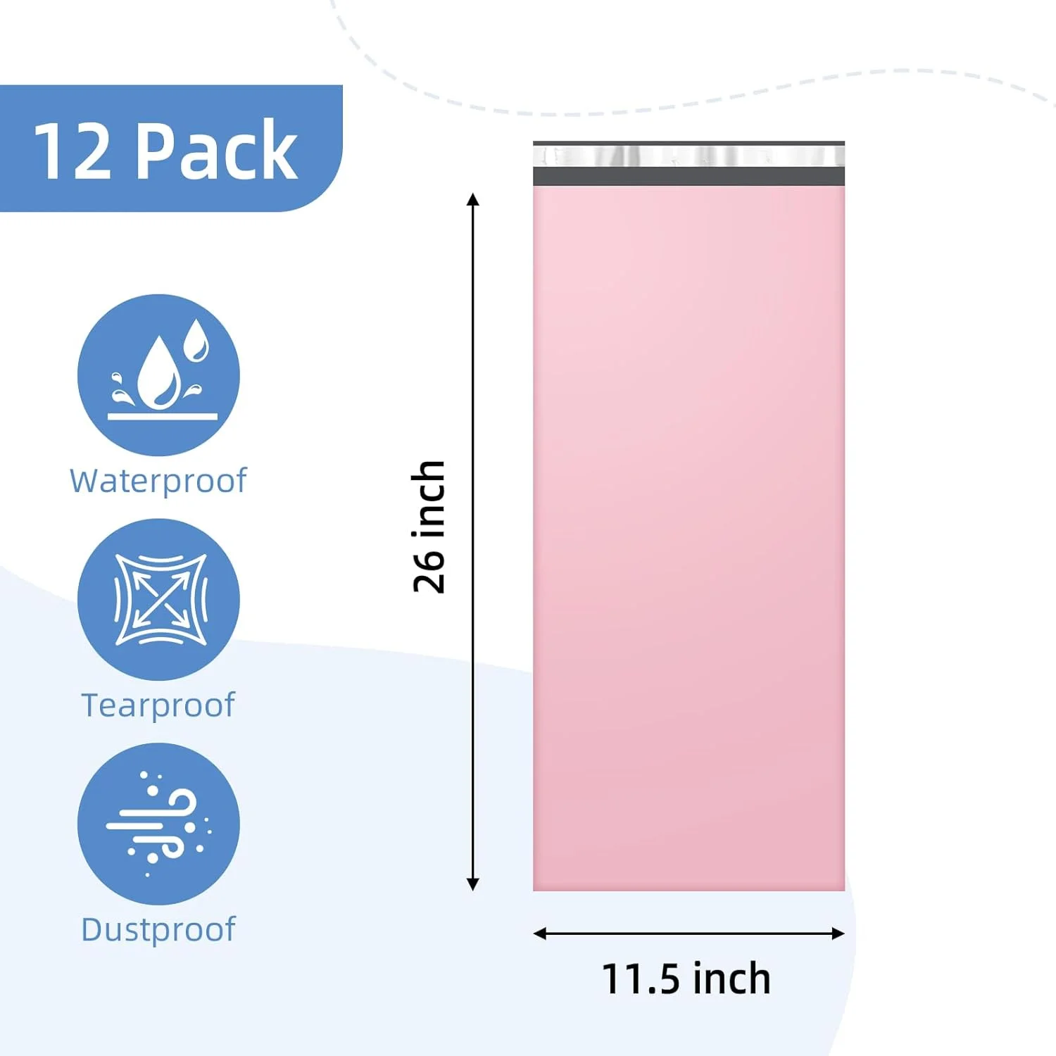 پاکت پستی پلی Famagic سایز 29x66 سانتی متر، بسته 12 عددی، کیسه های حمل و نقل کوچک، پاکت های صورتی، کیسه پستی خود چسب، کیسه های بسته بندی پلاستیکی ضد آب و مقاوم در برابر پارگی