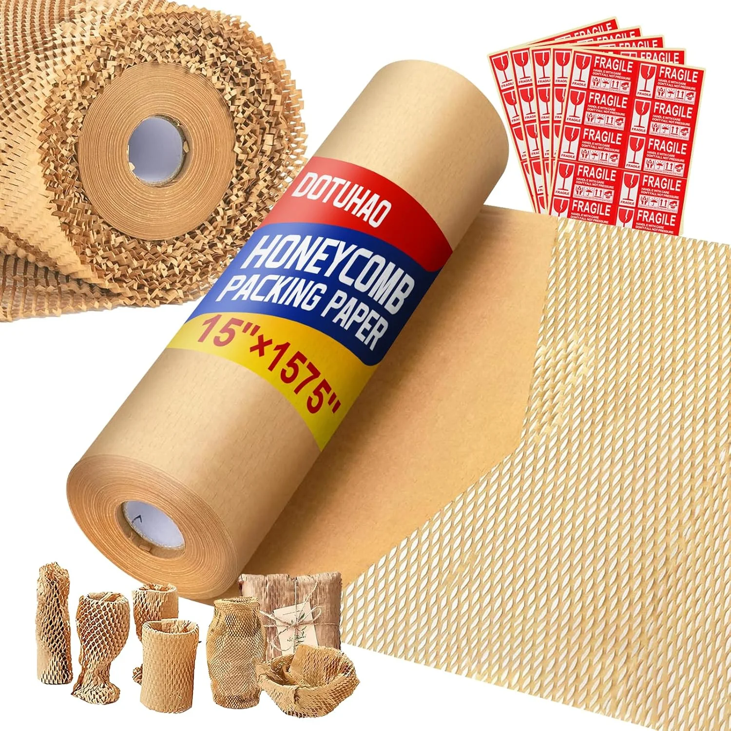 کاغذ بسته بندی لانه زنبوری DOTUHAO، جایگزین کاغذ بسته بندی 38 سانتی متری در 40 متری برای بسته بندی حمل و نقل، رول محافظ بسته بندی حبابدار (38 سانتی متر در 40 متر)