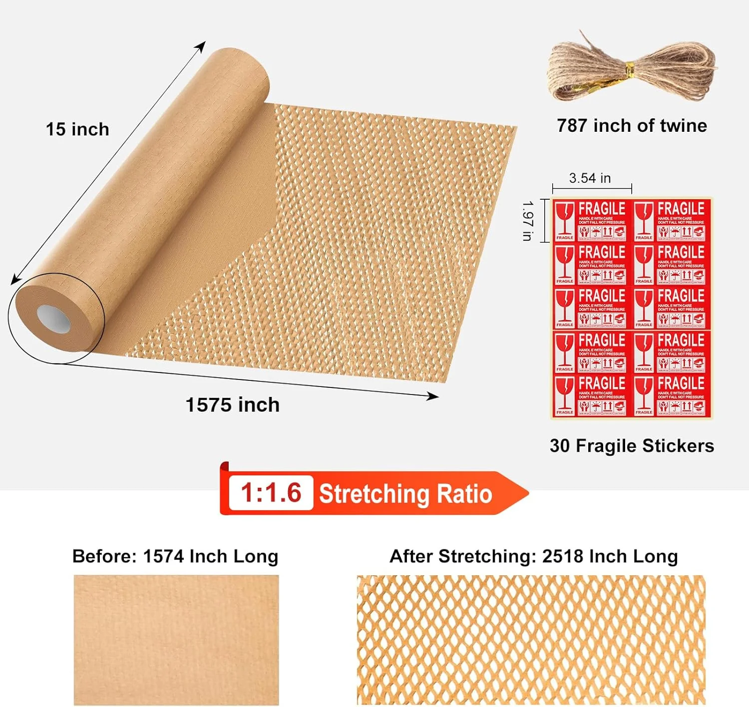 کاغذ بسته بندی لانه زنبوری DOTUHAO، جایگزین کاغذ بسته بندی 38 سانتی متری در 40 متری برای بسته بندی حمل و نقل، رول محافظ بسته بندی حبابدار (38 سانتی متر در 40 متر)