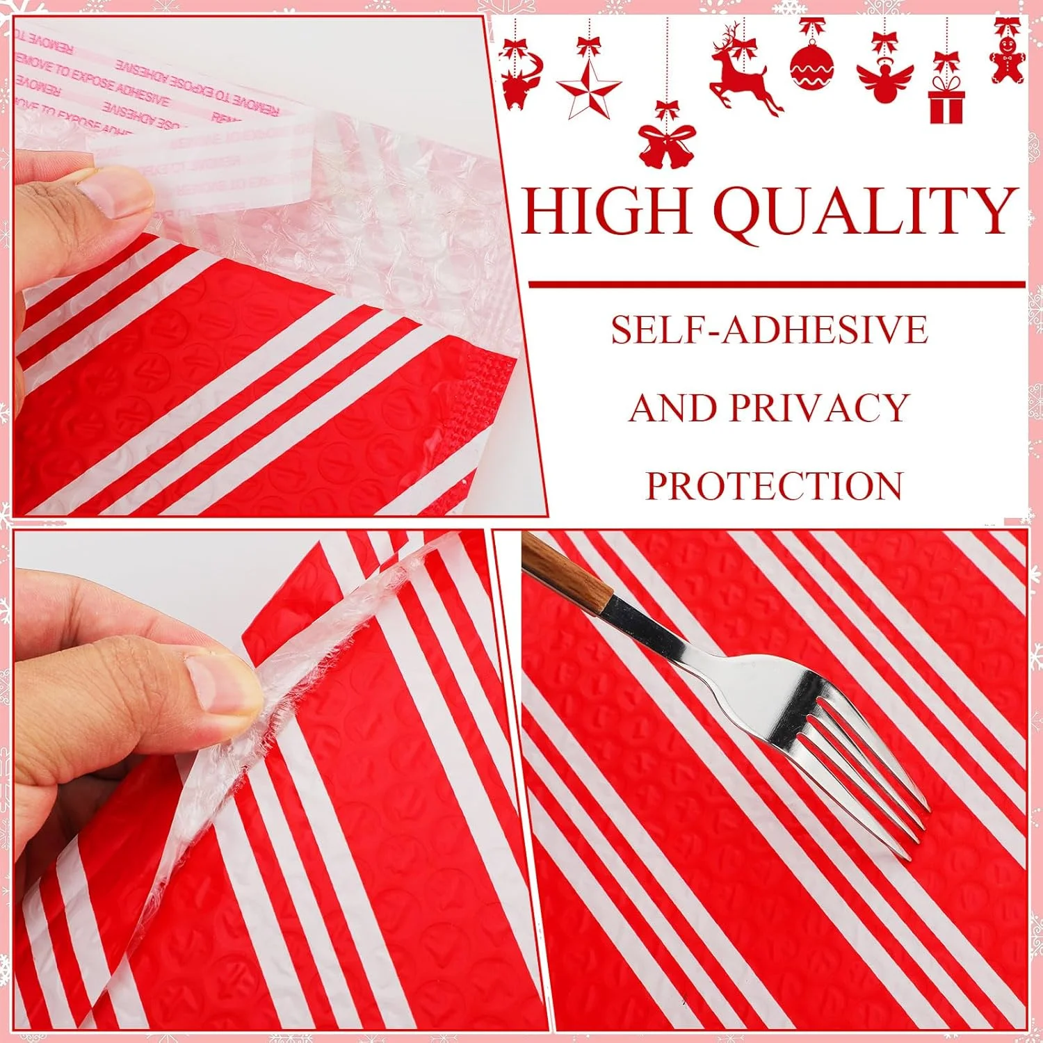 پاکت های حبابدار کریسمس Qilery، 25 عددی، پاکت های پستی بالشتک دار 21x24 سانتی متر، کیسه های حمل و نقل آب نبات عصایی چسب دار، پاکت های پستی تعطیلات برای بسته بندی و حمل و نقل کریسمس