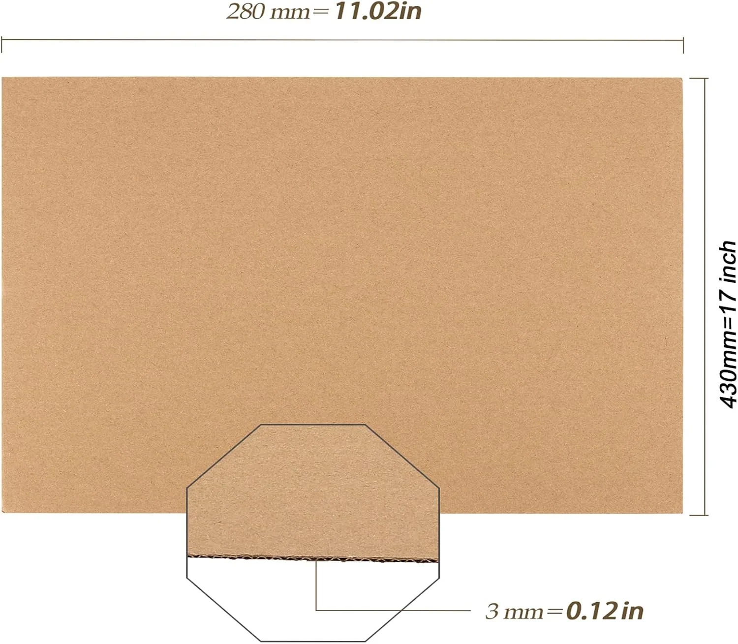 ورق مقوایی راه راه HEIHAK بسته 50 عددی، 28x43 سانتی متر، ضخامت 3 میلی متر، ورق بسته بندی مقوایی، پد های مقوایی تخت مستطیلی برای صنایع دستی، حمل و نقل، بسته بندی، ارسال پستی، جداکننده، قهوه ای