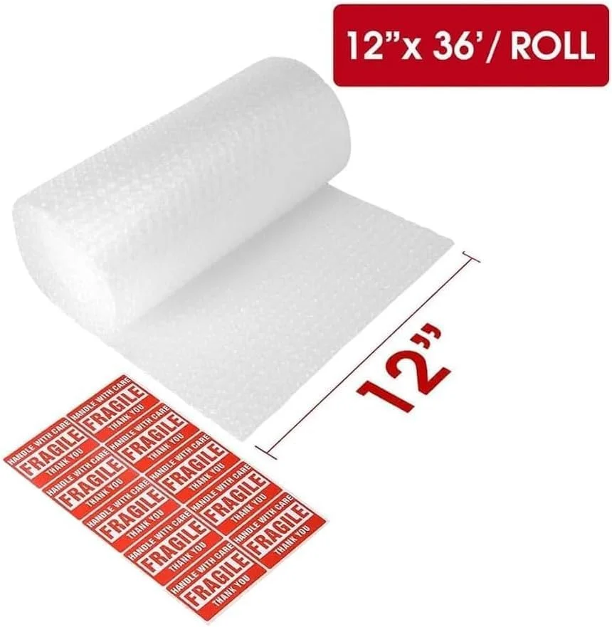 رول پلاستیک حبابدار سوراخ دار DowDew [در مجموع 36 فوت] [رول 12 اینچ در 36 فوت] بسته بندی ضربه گیر برای اسباب کشی، حمل و نقل، بسته بندی با 10 برچسب شکستنی