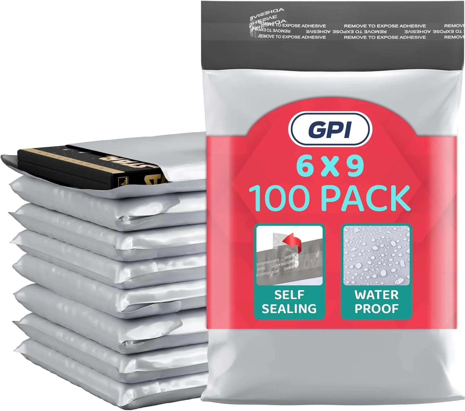 پاکت پستی پلی اتیلن سفید GPI - سایز 9x6 اینچ، ضخامت 2.5 میل، بسته 100 عددی - پاکت های پستی ضد آب و مقاوم در برابر پارگی/سوراخ شدگی، کیسه های پلاستیکی بدون پد با نوار چسب برای بسته بندی و حمل و نقل