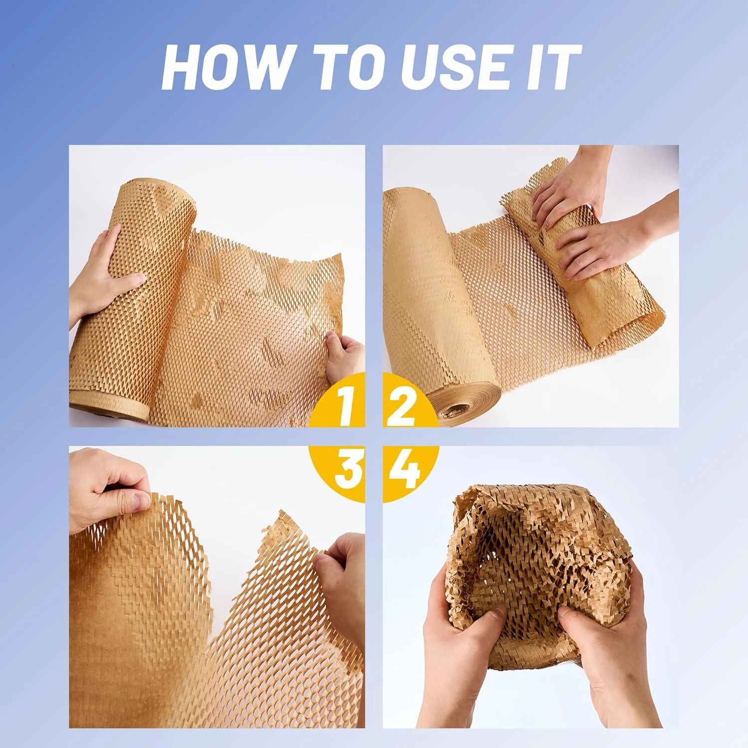 کاغذ بسته بندی لانه زنبوری، 38 سانتی متر عرض × 40 متر طول، مواد بسته بندی حباب دار برای اسباب کشی، حمل و نقل، بسته بندی، رول کاغذ بسته بندی قابل بازیافت و تجزیه پذیر با 20 برچسب شکننده