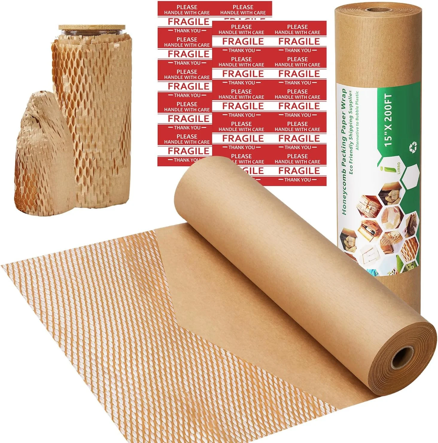 کاغذ بسته بندی لانه زنبوری، رول بسته بندی حبابدار 15 اینچ در 200 فوت برای اسباب کشی، حمل و نقل، بسته بندی هدایا، کاغذ بالشتک قابل بازیافت، لوازم بسته بندی اسباب کشی، رول محافظ با 20 برچسب شکننده کاغذ بسته بندی لانه زنبوری، رول بسته بندی حبابدار 15 اینچ در 200 فوت برای اسباب کشی، حمل و نقل، بسته بندی هدایا، کاغذ بالشتک قابل بازیافت، لوازم بسته بندی اسباب کشی، رول محافظ با 20 برچسب شکننده