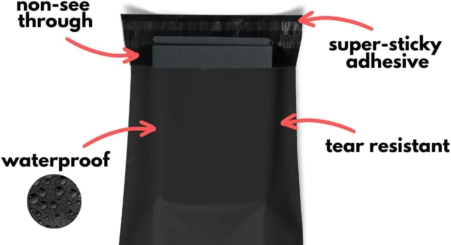 پاکت پستی طرح بستنی A LA MODE، سایز 10x13، پلی اتیلن، بسته 200 عددی | مشکی | لوازم بسته بندی عمده | پاکت های پستی | کیسه های پستی پلاستیکی برای بسته بندی لباس کسب و کارهای کوچک | چسب دار و خود چسب