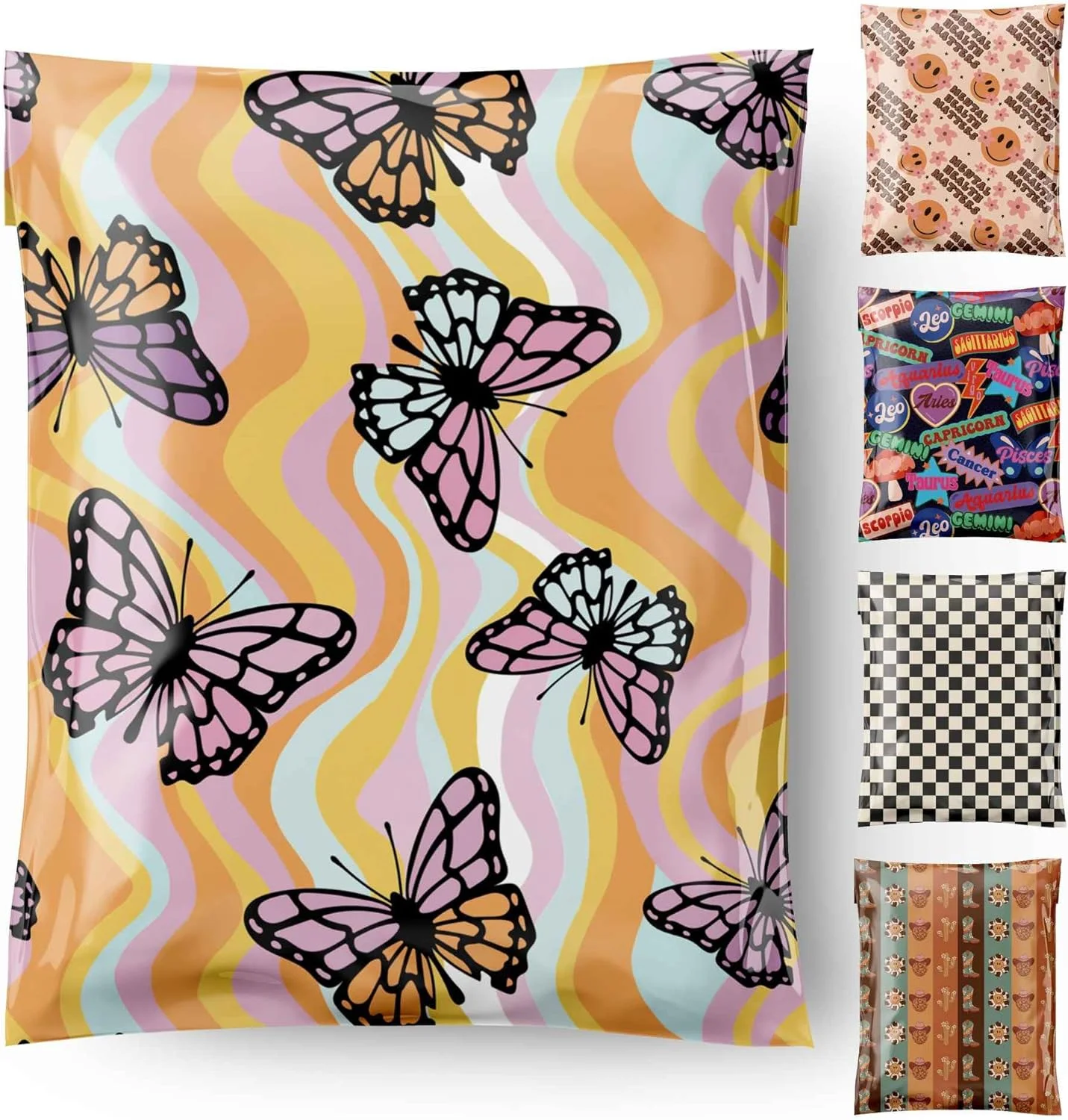 پاکت پستی پلی Cute-AF-Mailers سایز 10x13 اینچ، بسته 100 عددی، کیسه های پلاستیکی حمل و نقل، پاکت های پستی ضد آب، پلمپ خودکار، ضد دستکاری برای بسته بندی لباس، کتاب، تی شرت، لوازم کسب و کار کوچک، طرح پروانه ای