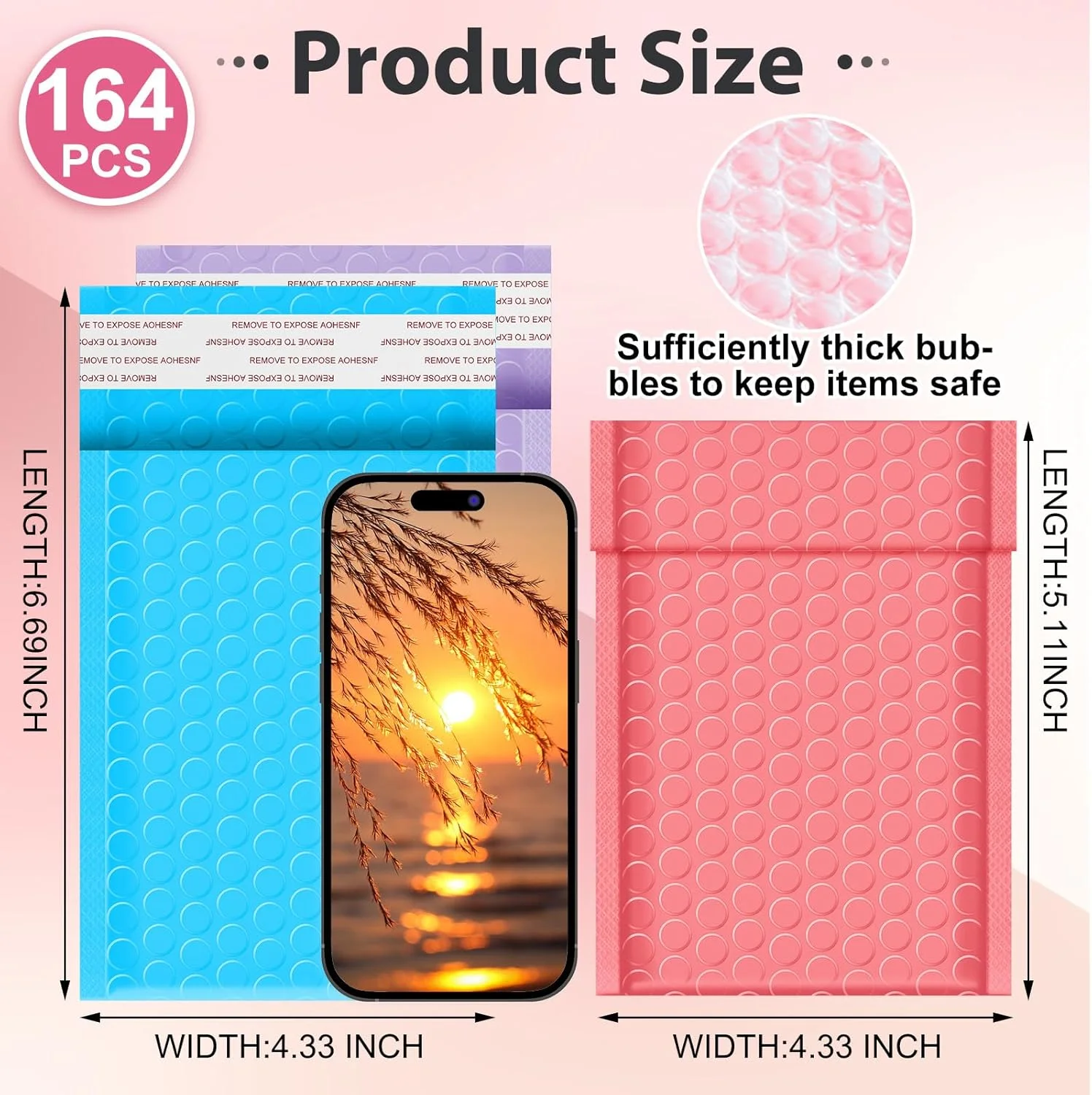 بسته 162 عددی پاکت پستی حبابدار Henoyso سایز 4x6 اینچ، پاکت های پستی پلی اتیلن عمده چسب دار خود چسب، کیسه های پستی بالشتکی، پاکت های بسته بندی ضد آب برای بسته بندی پستی تجاری