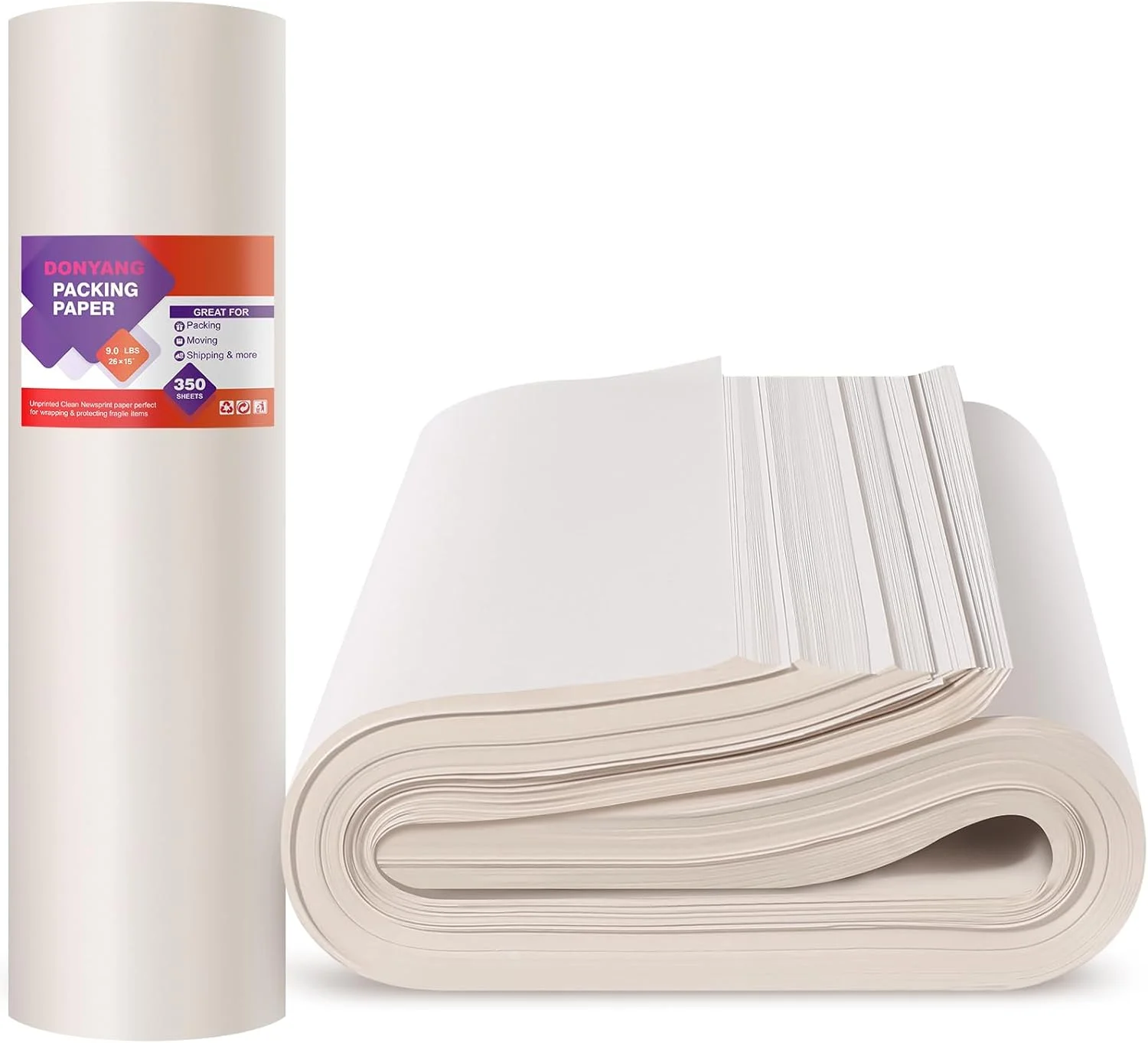 ورق های کاغذ بسته بندی برای لوازم اسباب کشی، ورق های کاغذ روزنامه برای بسته بندی جعبه های اسباب کشی، لوازم حمل و نقل، بسته بندی ظروف شیشه ای، کاغذ بسته بندی 9 پوند، 350 ورق، 26" x 15"