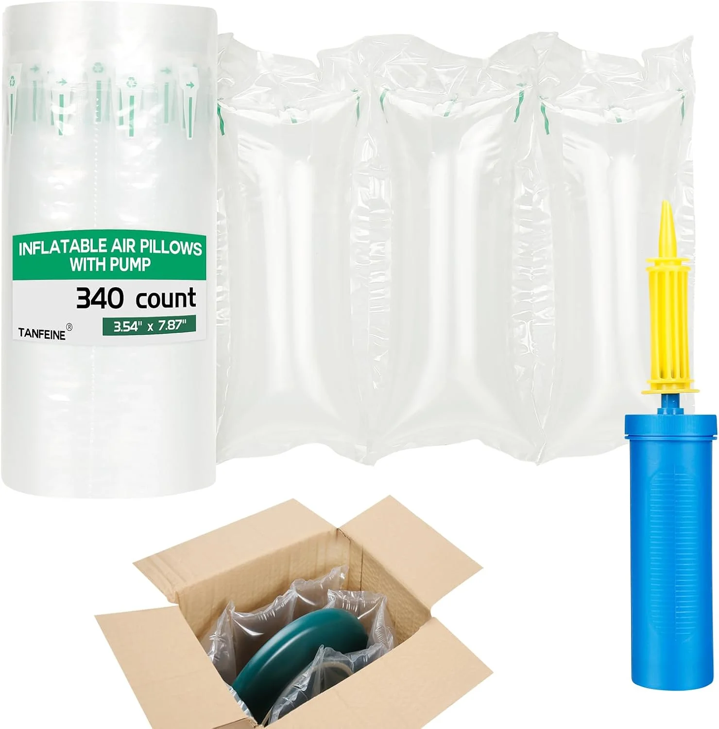 بالشتک های هوا برای حمل و نقل - 340 عدد 9x20 سانتی متر کیسه های هوای بسته بندی بادی با پمپ، جایگزین قابل بازیافت برای پر کردن جعبه، مناسب برای شکل دادن به کیف دستی - محافظت بهتر در حمل و نقل