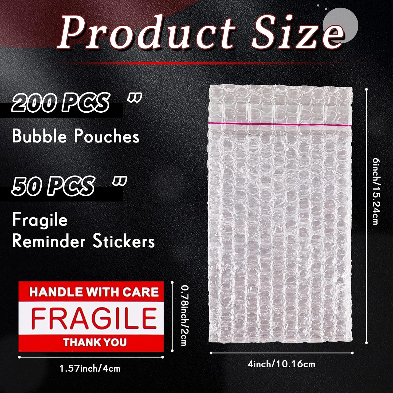 200 عدد پاکت حبابدار به همراه 50 عدد برچسب یادآوری شکستنی، سایز 4x6 اینچ، کیسه های بسته بندی شفاف با روکش حبابدار خود چسب، بسته بندی حبابدار برای اسباب کشی و ارسال