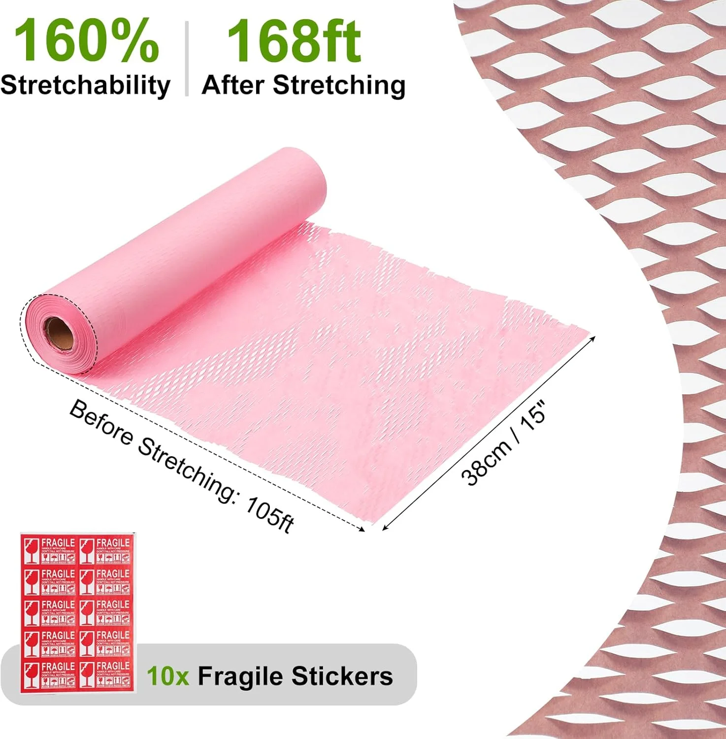 کاغذ بستهبندی شانهای PATIKIL، 38 سانتیمتر × 32 متر، رول ورقههای بستهبندی با برچسبهای شکستنی برای جابجایی، بستهبندی، ارسال لوازم محافظتی، صورتی کاغذ بستهبندی شانهای PATIKIL، 38 سانتیمتر × 32 متر، رول ورقههای بستهبندی با برچسبهای شکستنی برای جابجایی، بستهبندی، ارسال لوازم محافظتی، صورتی