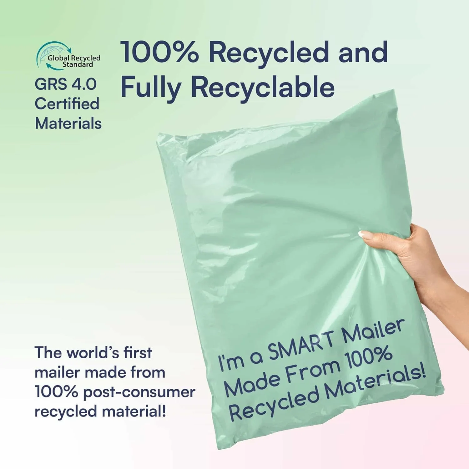 پاکت پستی بازیافتی هوشمند Smart Shipping Supply، 300 عدد، سایز 25x33 سانتی متر، پاکت های پستی پلی اتیلن 100% بازیافتی، لوازم بسته بندی سازگار با محیط زیست، ضخامت 2.5 میل | پاکت پستی