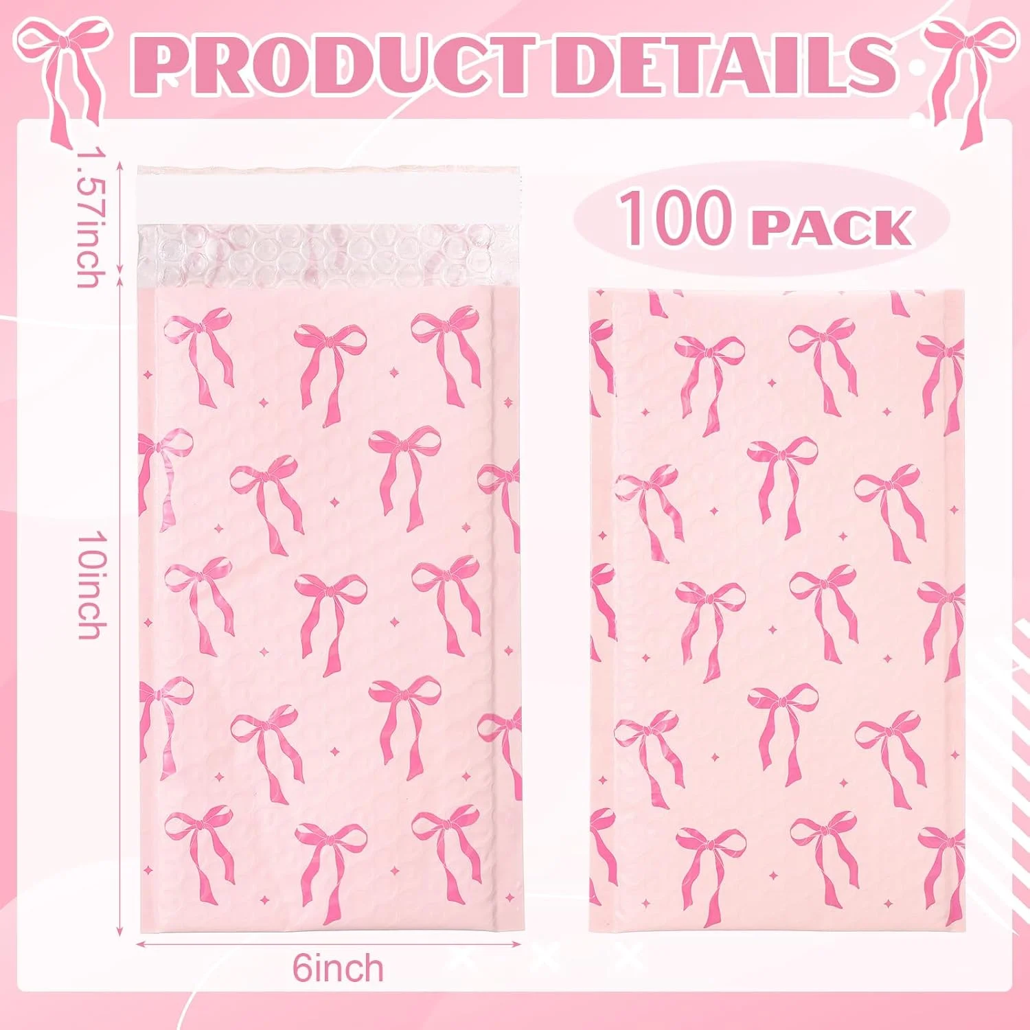 بسته 100 عددی پاکت های پستی حبابدار پاپیونی صورتی 15x25 سانتی متر، پاکت های حبابدار صورتی چسب دار، پاکت های بالشتکی ضد آب زیبا برای بسته بندی، حمل و نقل، ارسال پستی، لوازم بوتیک بسته 100 عددی پاکت های پستی حبابدار پاپیونی صورتی 15x25 سانتی متر، پاکت های حبابدار صورتی چسب دار، پاکت های بالشتکی ضد آب زیبا برای بسته بندی، حمل و نقل، ارسال پستی، لوازم بوتیک