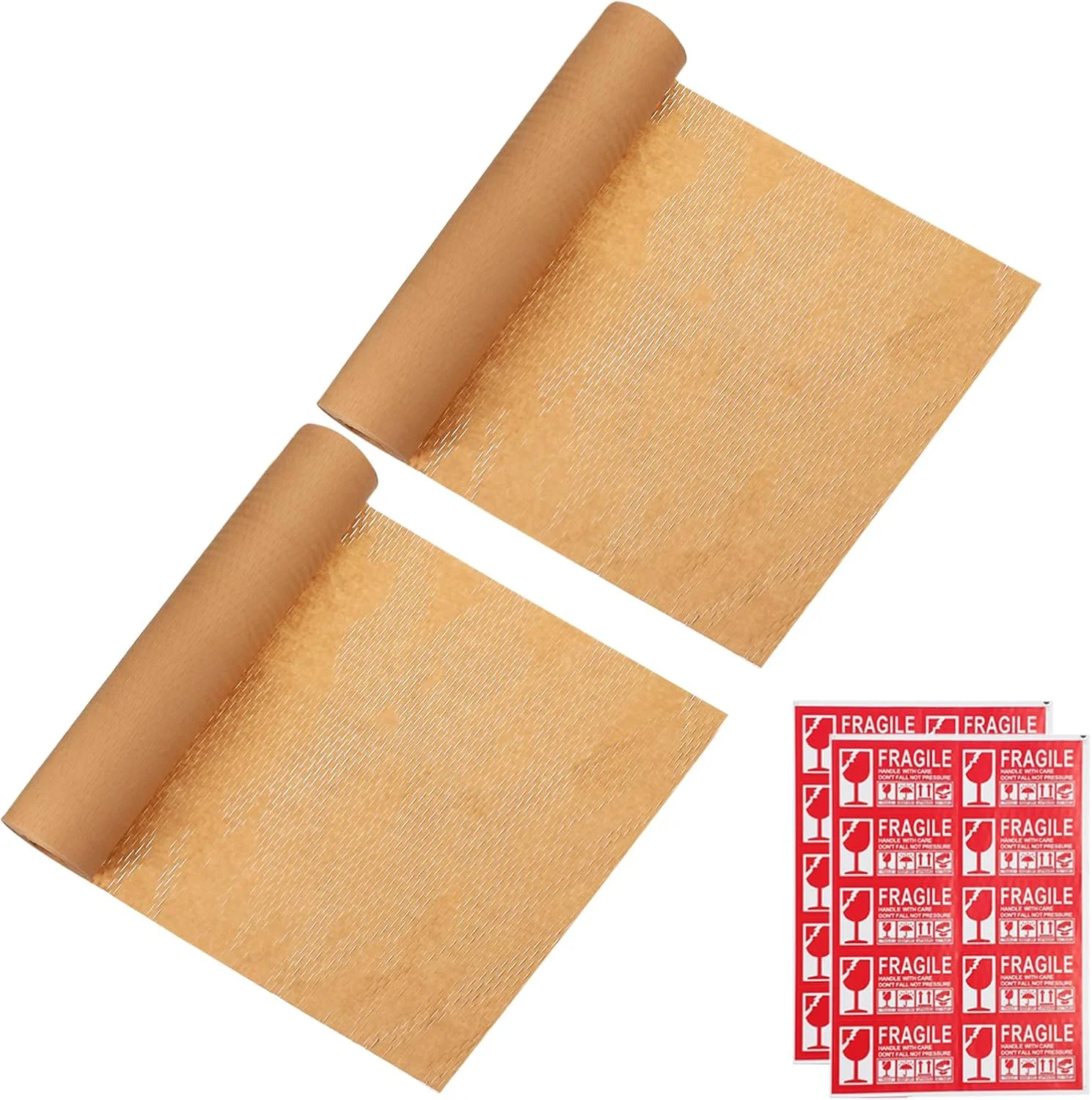 کاغذ بسته بندی لانه زنبوری PATIKIL، 38 سانتی متر × 25 متر، 2 رول ورق بسته بندی با برچسب های شکستنی برای بسته بندی اسباب کشی، لوازم حمل و نقل محافظتی، قهوه ای