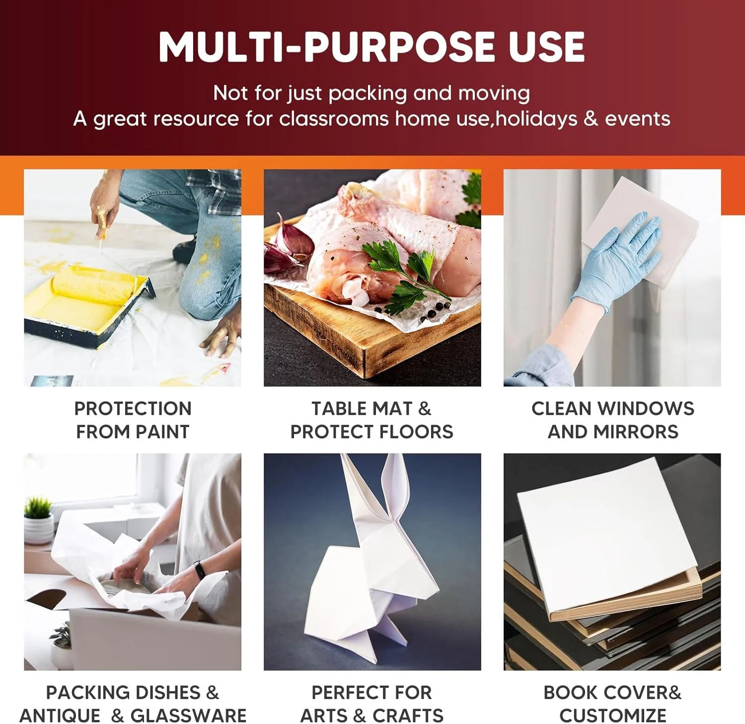 برگه های کاغذ بسته بندی 15" x 12" برای لوازم اسباب کشی، برگه های کاغذ روزنامه برای جعبه های اسباب کشی، کاغذ بسته بندی برای اسباب کشی، حمل و نقل، جعبه بسته بندی، کارتن پستی ظروف شیشه ای بسته بندی 0.88 پوند، 80 برگه