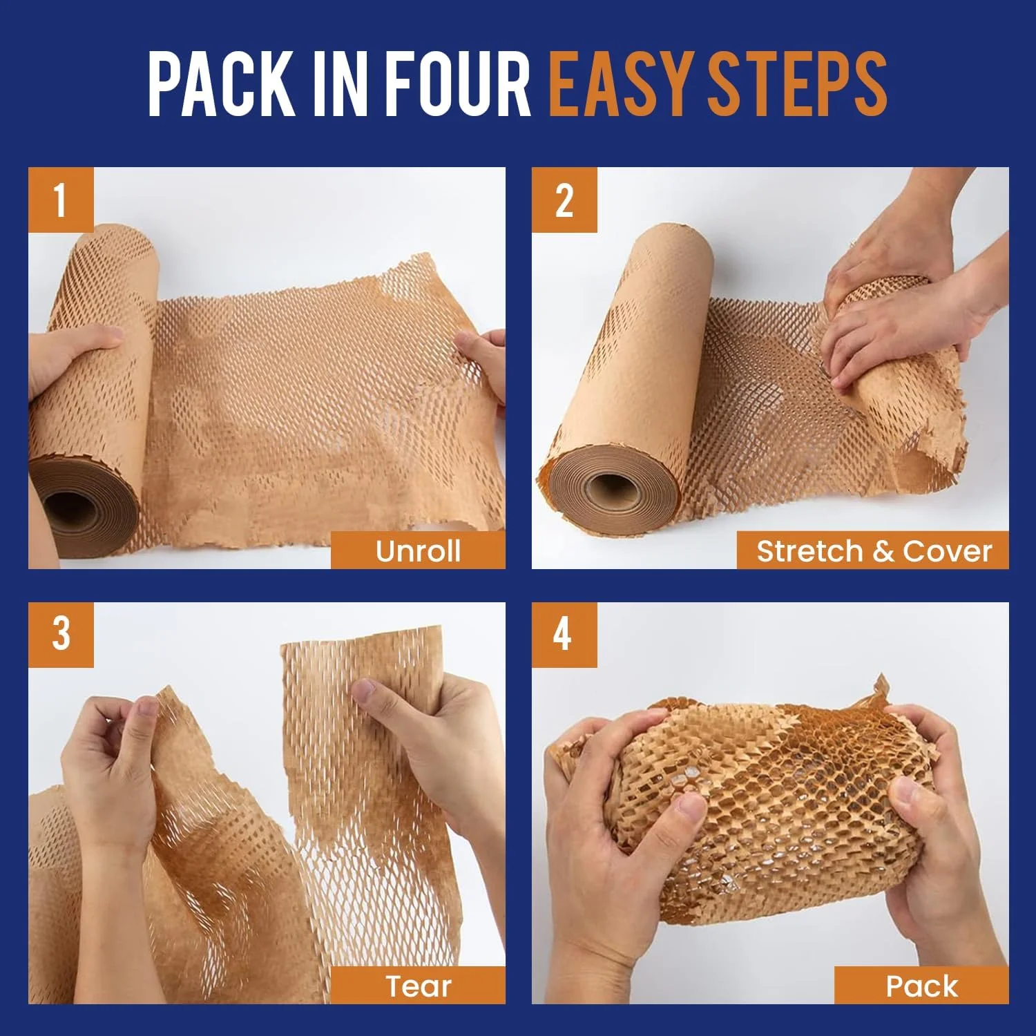 کاغذ بسته بندی لانه زنبوری 15 اینچ در 300 فوت به همراه طناب و 20 برچسب شکستنی | لوازم حمل و نقل و اسباب کشی | لوازم بسته بندی کسب و کارهای کوچک | بسته بندی سازگار با محیط زیست حباب دار برای اسباب کشی