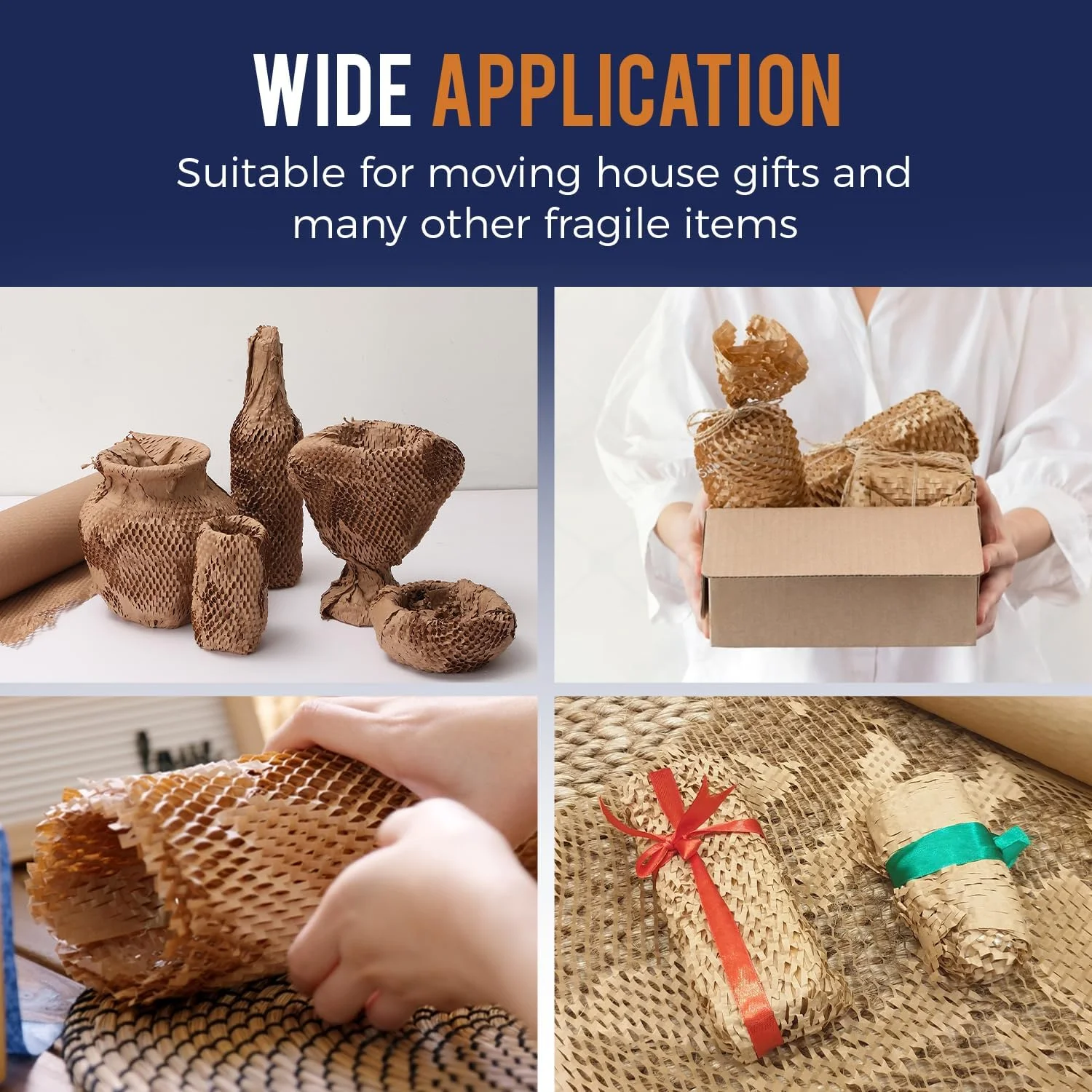 کاغذ بسته بندی لانه زنبوری 15 اینچ در 300 فوت به همراه طناب و 20 برچسب شکستنی | لوازم حمل و نقل و اسباب کشی | لوازم بسته بندی کسب و کارهای کوچک | بسته بندی سازگار با محیط زیست حباب دار برای اسباب کشی