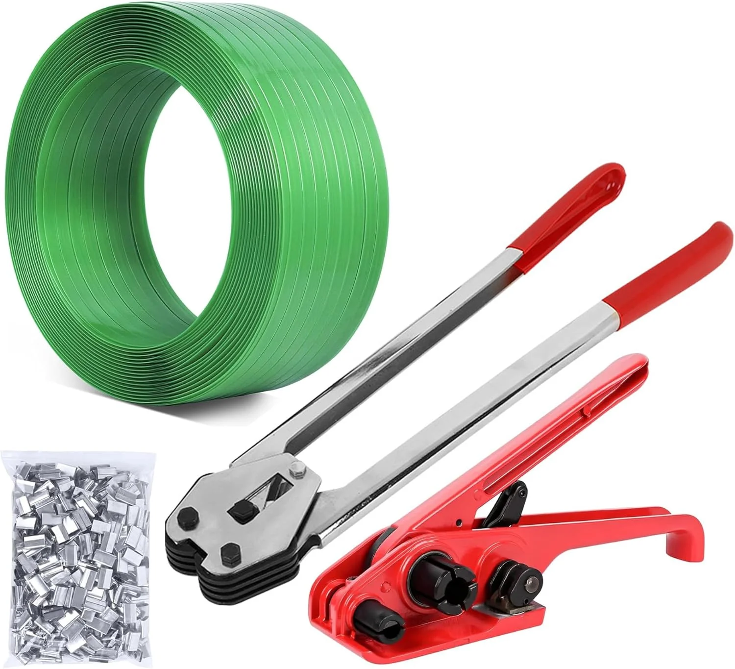 کیت تسمه کشی روبیک، 100 بست فلزی، 350 متر تسمه PET، تسمه کش و انبر بست برای بسته بندی پالت و لوازم حمل و نقل کیت تسمه کشی روبیک، 100 بست فلزی، 350 متر تسمه PET، تسمه کش و انبر بست برای بسته بندی پالت و لوازم حمل و نقل