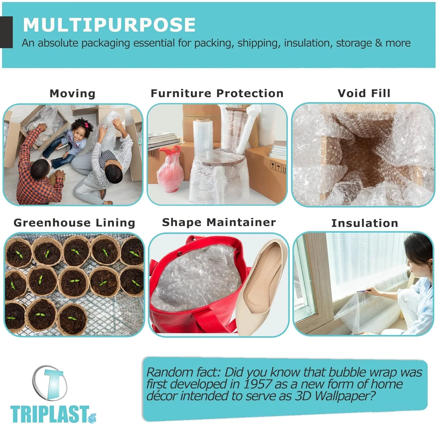 رول نایلون حبابدار Triplast (500mm x 50m) - نایلون حبابدار ضربه گیر برای اسباب کشی منزل، بسته بندی اقلام شکستنی و بسته بندی محافظ برای حمل و نقل و نگهداری رول نایلون حبابدار Triplast (500mm x 50m) - نایلون حبابدار ضربه گیر برای اسباب کشی منزل، بسته بندی اقلام شکستنی و بسته بندی محافظ برای حمل و نقل و نگهداری