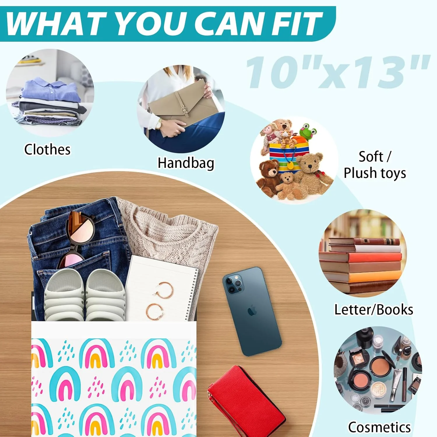 پاکت پستی پلی اتیلن عودودیانزی 10x13، بسته 50 عددی، کیسه های پستی خود چسب، کیسه های پلی اتیلن، کیسه های بسته بندی برای کسب و کارهای کوچک و لباس - رنگین کمانی پاکت پستی پلی اتیلن عودودیانزی 10x13، بسته 50 عددی، کیسه های پستی خود چسب، کیسه های پلی اتیلن، کیسه های بسته بندی برای کسب و کارهای کوچک و لباس - رنگین کمانی