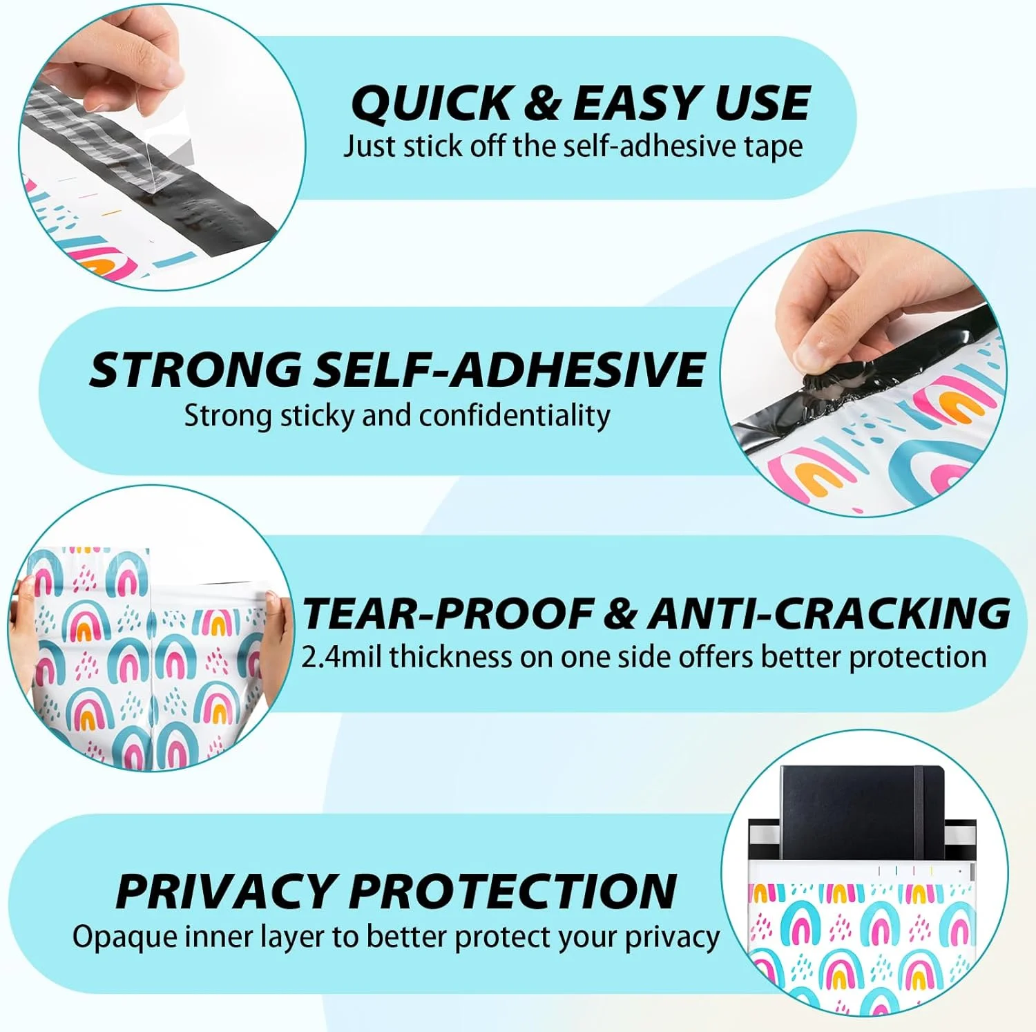 پاکت پستی پلی اتیلن عودودیانزی 10x13، بسته 50 عددی، کیسه های پستی خود چسب، کیسه های پلی اتیلن، کیسه های بسته بندی برای کسب و کارهای کوچک و لباس - رنگین کمانی پاکت پستی پلی اتیلن عودودیانزی 10x13، بسته 50 عددی، کیسه های پستی خود چسب، کیسه های پلی اتیلن، کیسه های بسته بندی برای کسب و کارهای کوچک و لباس - رنگین کمانی