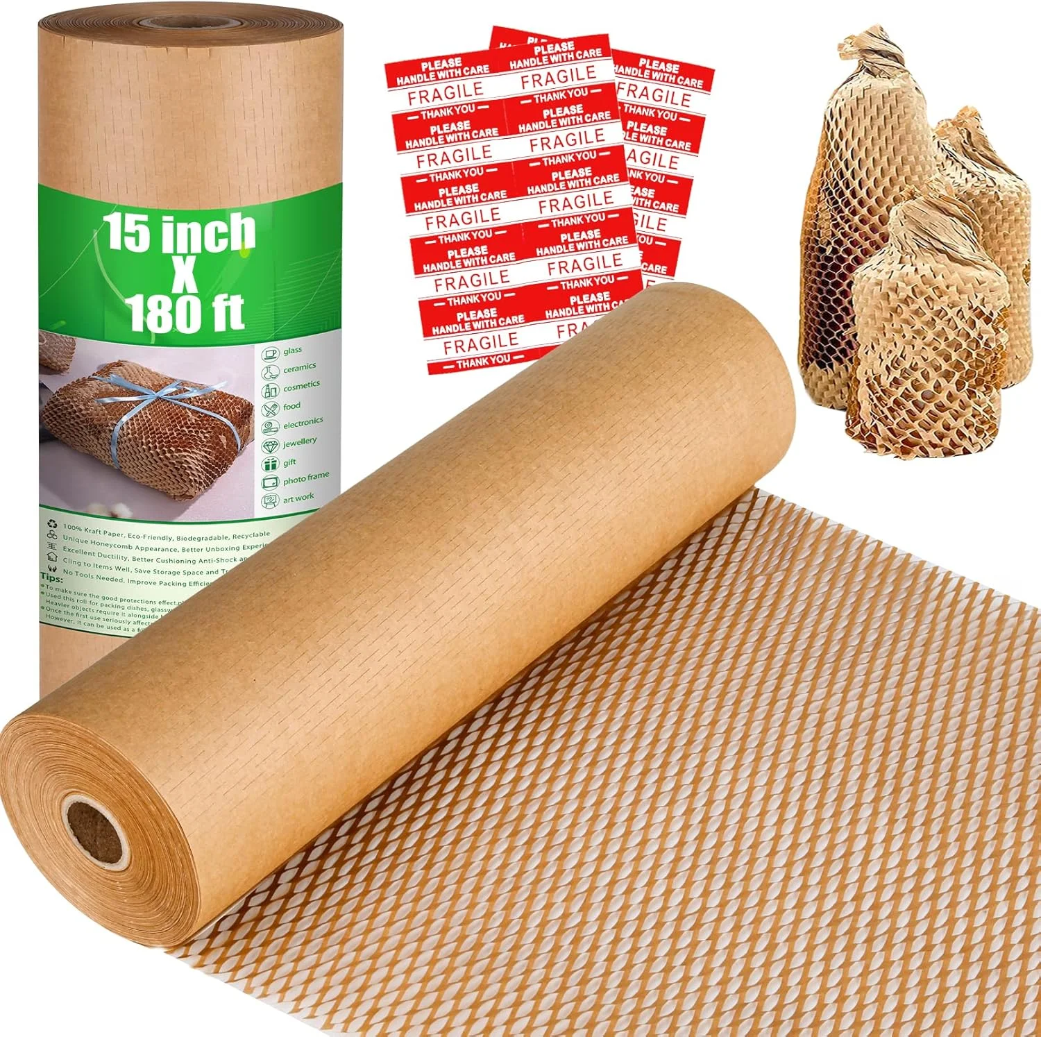 کاغذ بسته بندی لانه زنبوری، 15 اینچ در 180 فوت کاغذ بسته بندی بالشتکی قابل بازیافت برای جابجایی، حمل و نقل، بسته بندی اقلام شکستنی، رول کاغذ لانه زنبوری کرافت سازگار با محیط زیست جایگزین پلاستیک حباب دار با 20 برچسب شکستنی کاغذ بسته بندی لانه زنبوری، 15 اینچ در 180 فوت کاغذ بسته بندی بالشتکی قابل بازیافت برای جابجایی، حمل و نقل، بسته بندی اقلام شکستنی، رول کاغذ لانه زنبوری کرافت سازگار با محیط زیست جایگزین پلاستیک حباب دار با 20 برچسب شکستنی