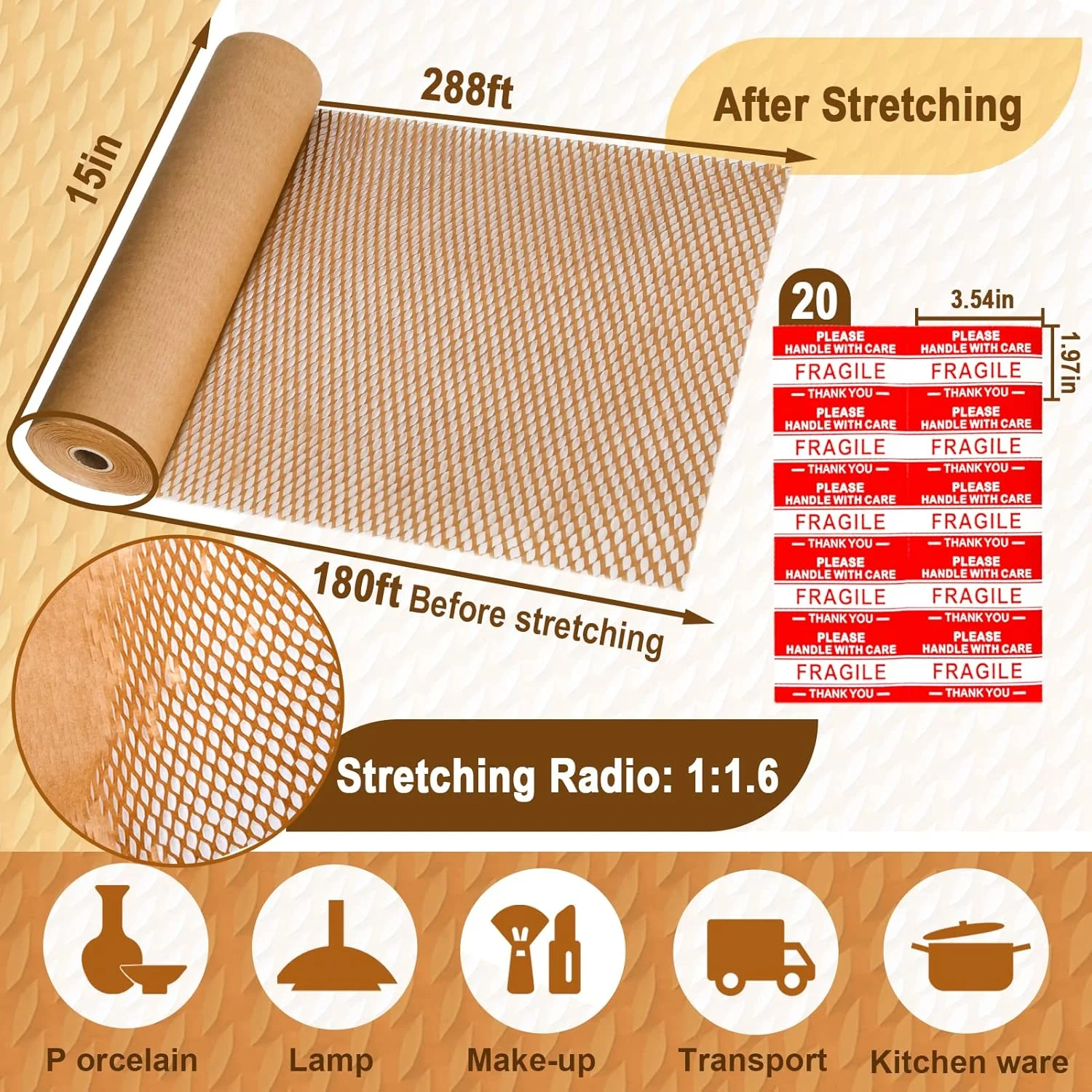 کاغذ بسته بندی لانه زنبوری، 15 اینچ در 180 فوت کاغذ بسته بندی بالشتکی قابل بازیافت برای جابجایی، حمل و نقل، بسته بندی اقلام شکستنی، رول کاغذ لانه زنبوری کرافت سازگار با محیط زیست جایگزین پلاستیک حباب دار با 20 برچسب شکستنی کاغذ بسته بندی لانه زنبوری، 15 اینچ در 180 فوت کاغذ بسته بندی بالشتکی قابل بازیافت برای جابجایی، حمل و نقل، بسته بندی اقلام شکستنی، رول کاغذ لانه زنبوری کرافت سازگار با محیط زیست جایگزین پلاستیک حباب دار با 20 برچسب شکستنی