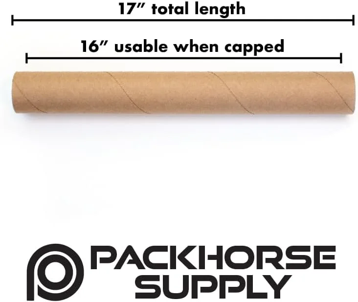 پک اسب بارکش | بسته 2 عددی لوله های پستی کرافت با درپوش | 2 اینچ در 16 اینچ قابل استفاده (طول کل 17 اینچ) | لوله های مقوایی سنگین برای حمل و نقل و نگهداری اسناد و آثار هنری