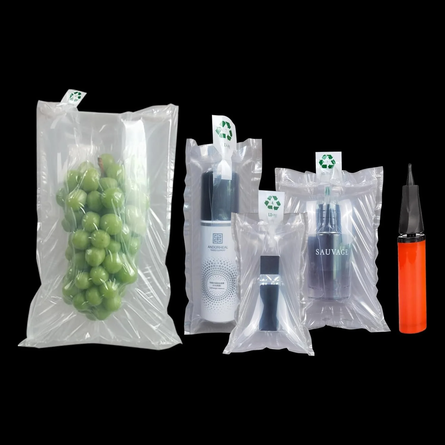 کیسه های هوای بسته بندی، 100 عدد کیسه حباب هوا، بالشتک های هوا، کیسه های بافر، پرکننده های خالی برای حمل و نقل و بسته بندی، پمپ رایگان، 4 x 6 اینچ