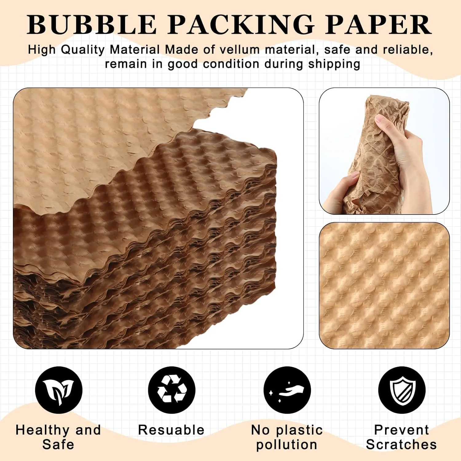 کاغذ حبابدار محافظ دفسدار 29 × 30 سانتی متر، 100 برگ جایگزین پایدار برای پلاستیک، بالشتک برای بسته بندی، لوازم جابجایی و حمل و نقل