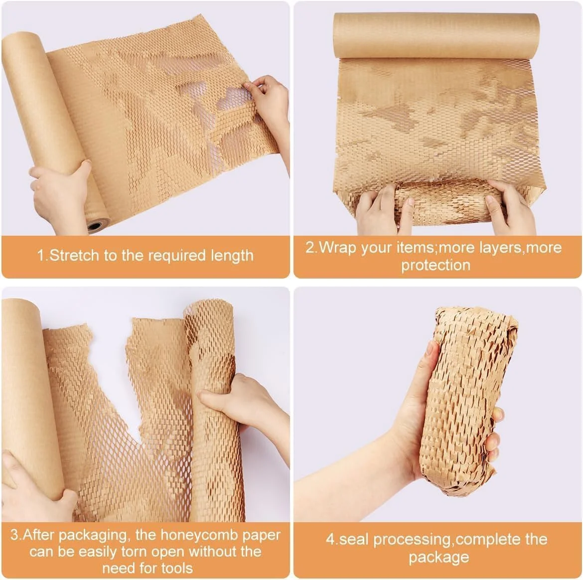 کاغذ بسته بندی لانه زنبوری Defsedar، 38 سانتی متر * 5 متر، جایگزین کاغذ بسته بندی به جای پلاستیک حباب دار برای جابجایی و حمل و نقل - رول محافظ بسته بندی سازگار با محیط زیست