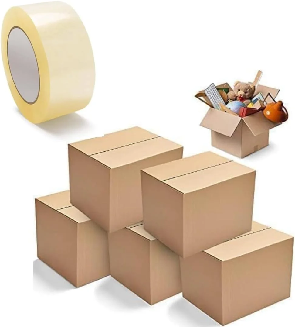 بسته 5 عددی جعبه های مقوایی اسباب کشی Duchic™، ظرفیت 10 کیلوگرم، 45x32x23 سانتی متر، کارتن قهوه ای برای بسته بندی، حمل و نقل و نگهداری به همراه نوار بسته بندی شفاف، نوار چسب شفاف، برای بستن جعبه های پستی، [1 حلقه]