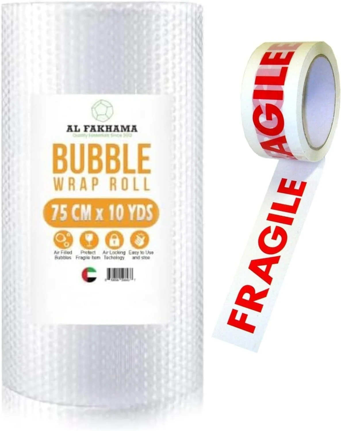 ال فخامه نایلون حبابدار (75 سانتی متر عرض x 10 متر طول) همراه با نوار FRAGILE، ضخیم تر، بادوام و مقاوم در برابر رطوبت، رول نایلون حبابدار بسته بندی آسان برای بسته بندی، حمل و نقل و نگهداری روان